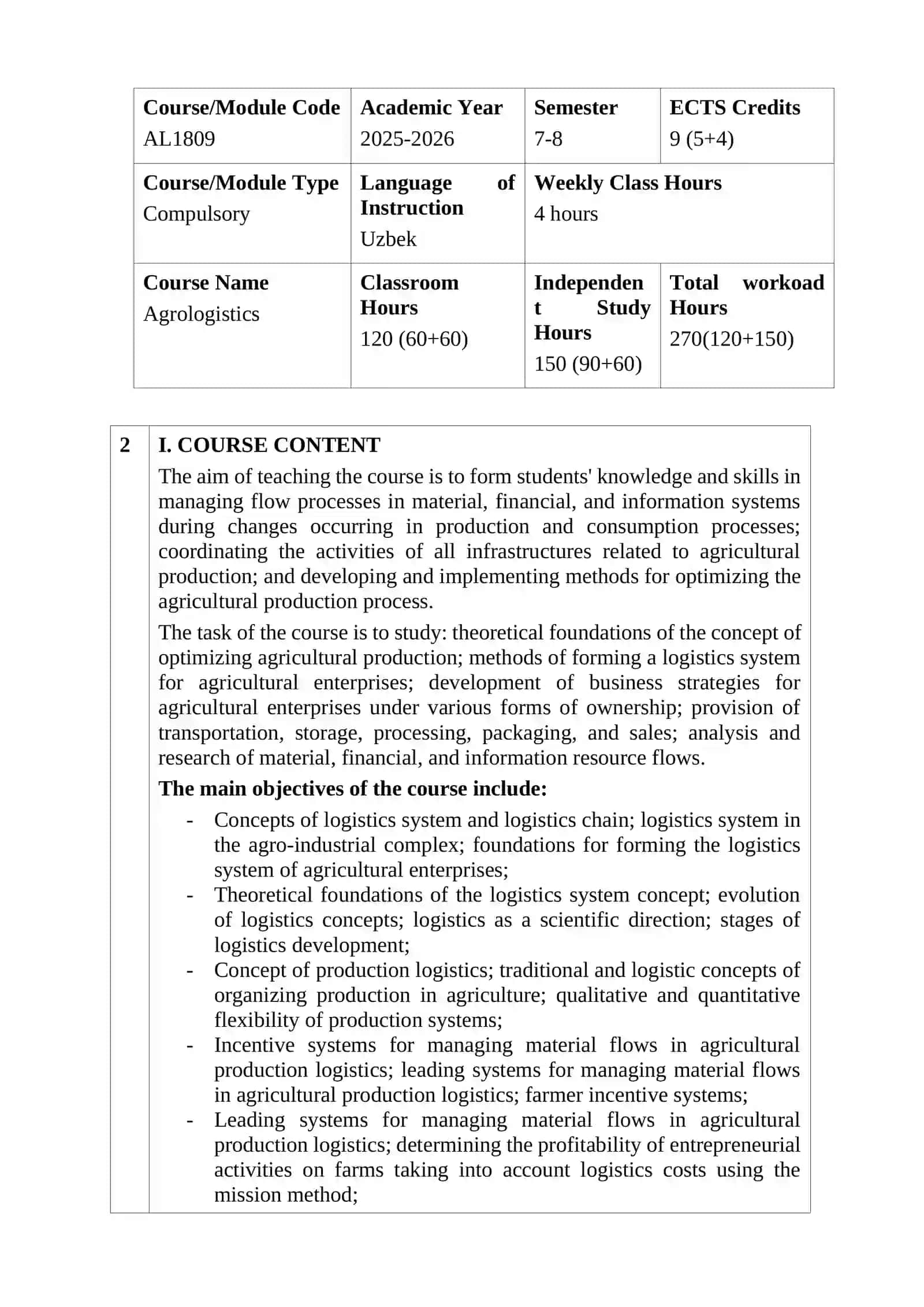 AGROLOGISTICS COURSE SYLLABUS 3