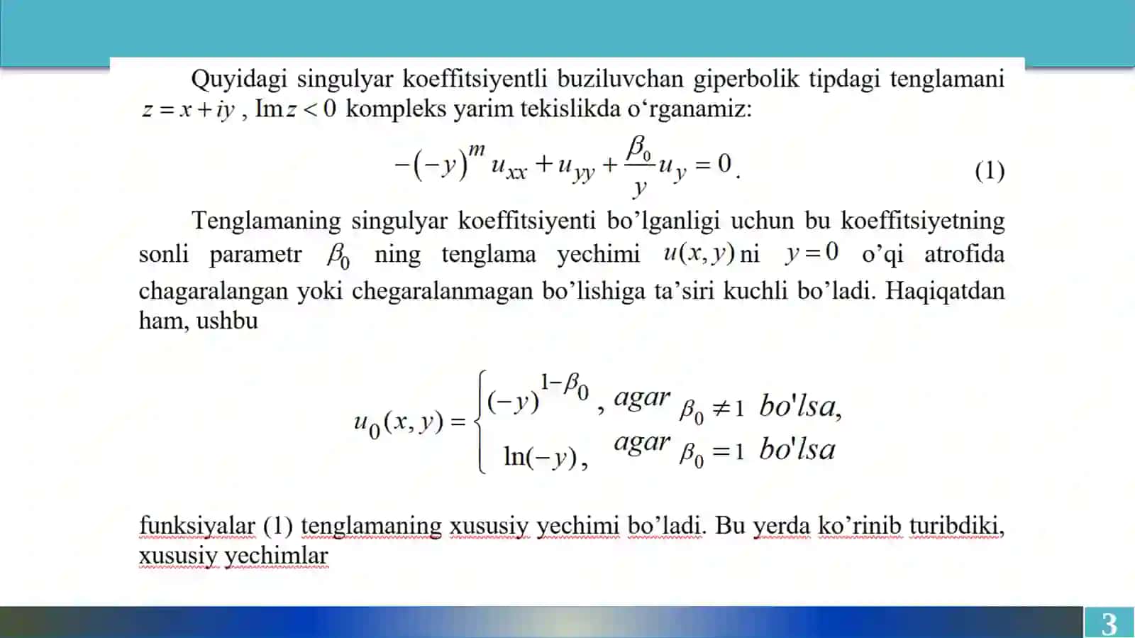 SINGULYAR KOEFFITSIENTLI GELLERSTEDT TENGLAMASI UCHUN KOMBINATSIYALASHGAN LOKAL VA NOLOKAL SHARTLI CHEGARAVIY MASALALAR 3
