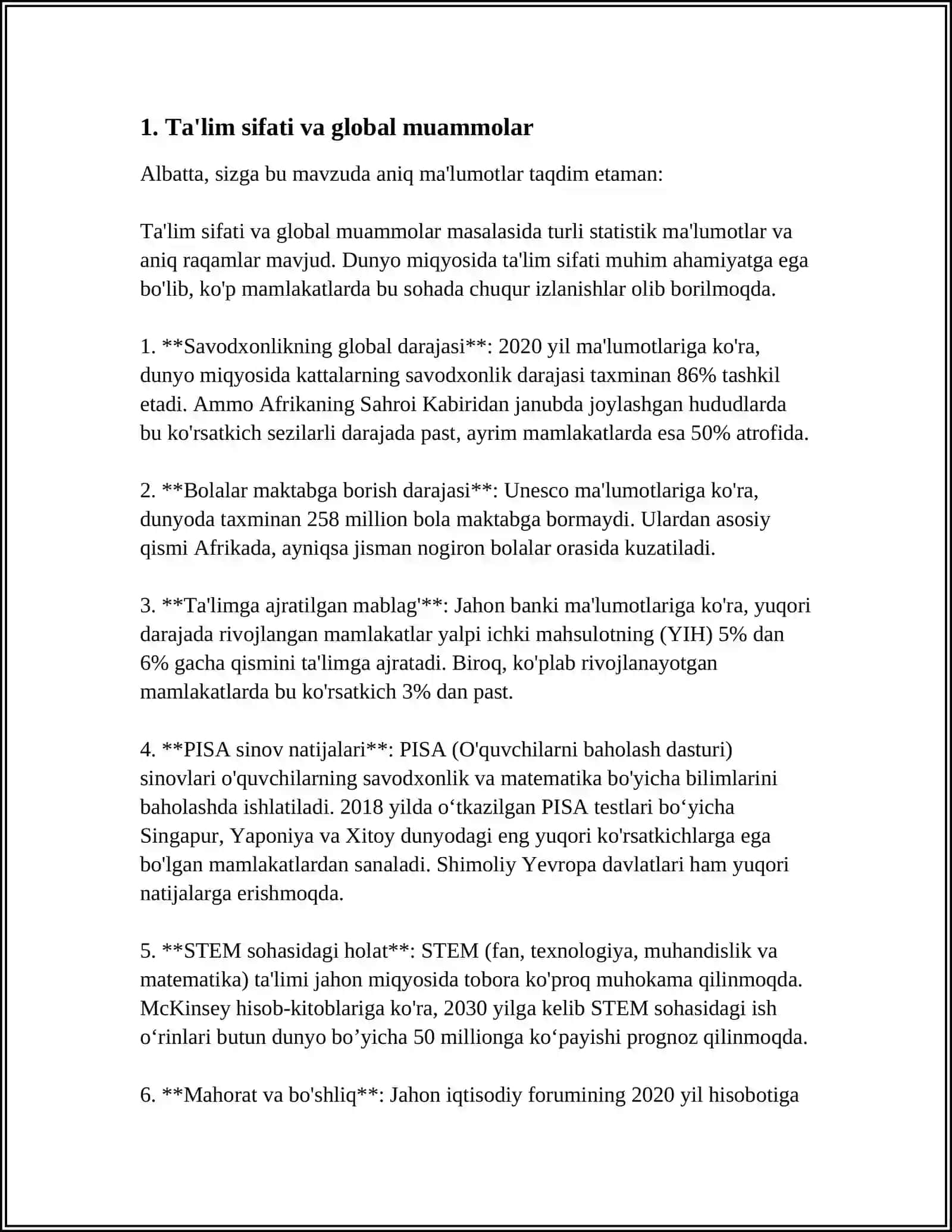MUSTAQIL ISH: TA’LIM GLOBAL MUAMMO SIFATIDA 3