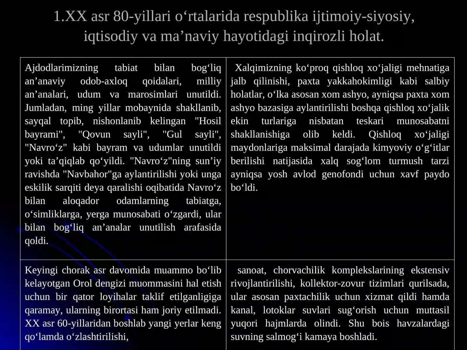 Mustaqillikka erishish arafasida O‘zbekistondagi ijtimoiy-siyosiy jarayonlar. Mustaqil O‘zbekiston Respublikasining tashkil topishi va uning tarixiy ahamiyati . O‘zbekistonning o‘ziga xos istiqlol yo‘li 3