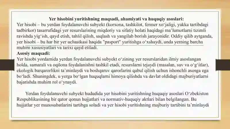 Yer hisobini yuritish 3