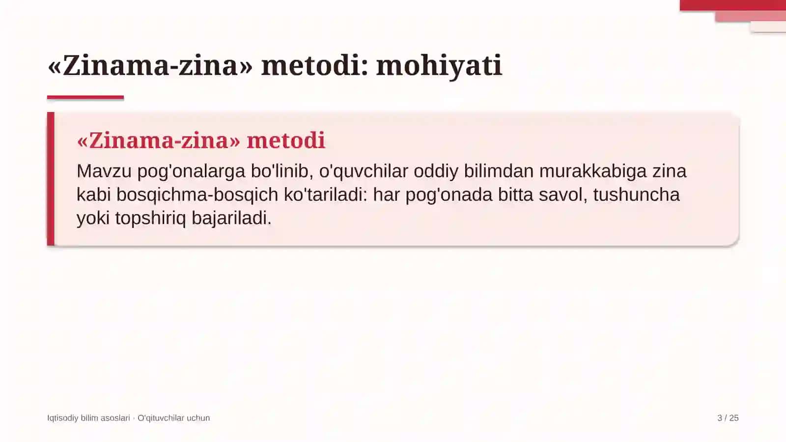 iqtisodiy bilim asoslari darslarida zinama zina metodidan foydalanish 7330 3