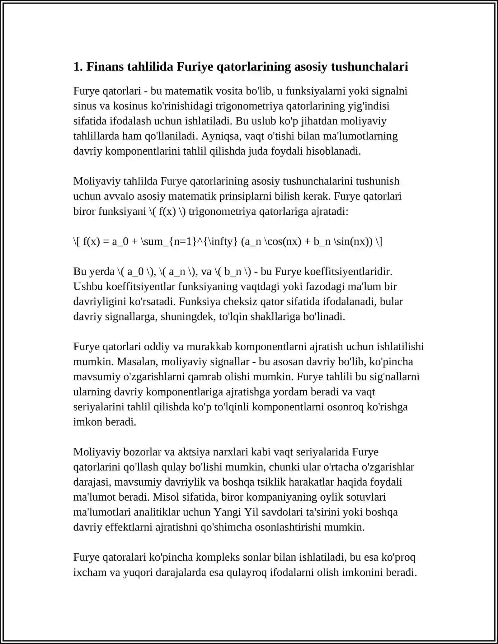 MOLIYAVIY TAHLILDA FURYE QATORLARINING QO'LLANILISHI 3