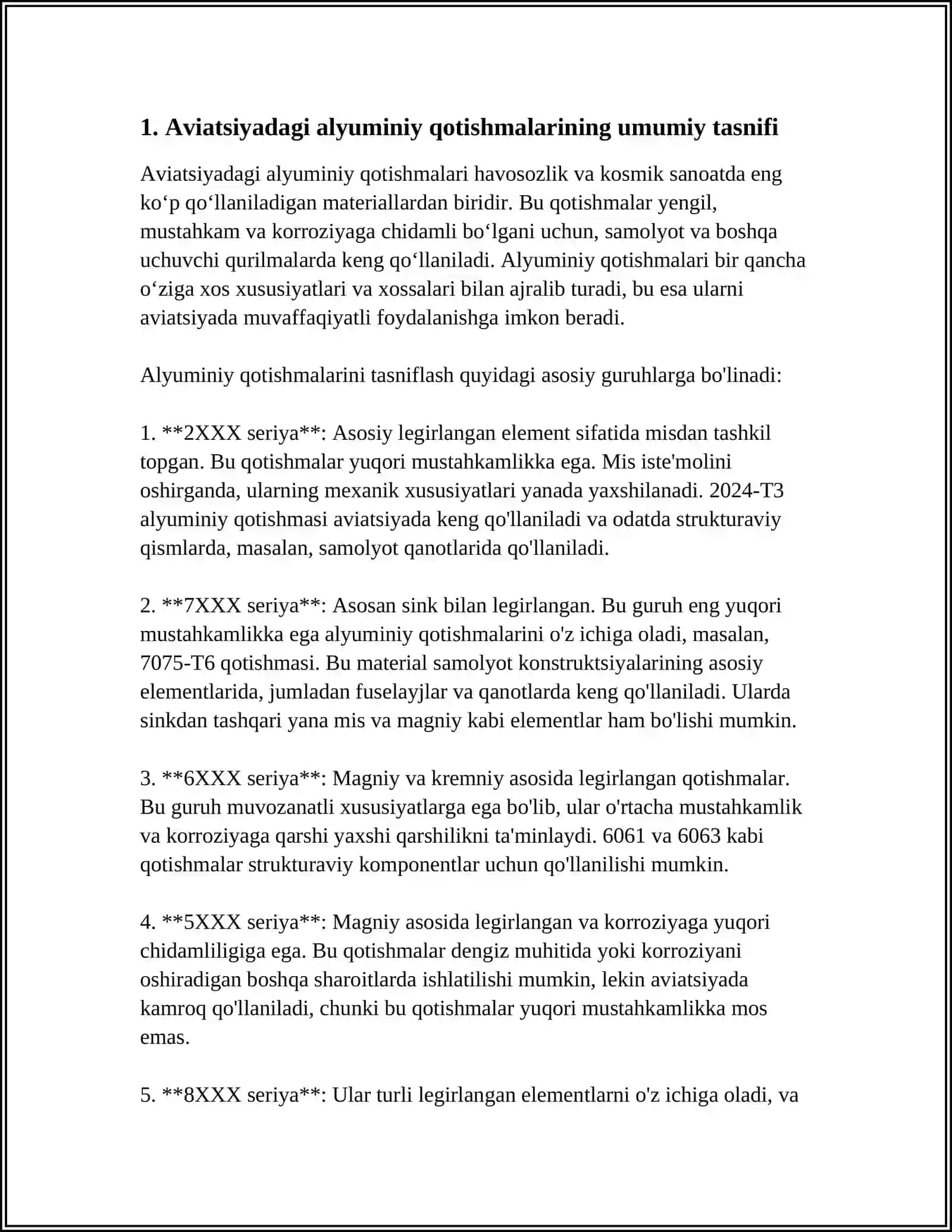 AVIASOZLIKDA ALUMINIY QOTISHMALARI: KLASSIFIKATSIYASI, MARKALANISHI, XOSSALARI, QO'LLASH SOHASI 3