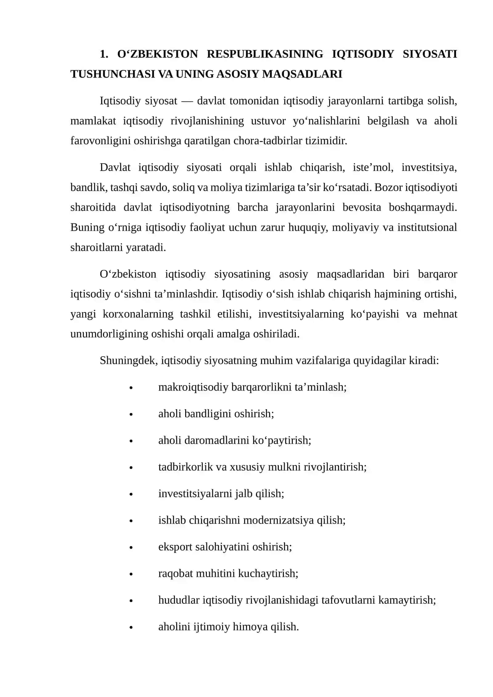 O‘ZBEKISTON RESPUBLIKASINING IQTISODIY SIYOSATI VA XALQARO IQTISODIY SIYOSAT HAQIDA BILIMLAR VA TASAVVURLARGA EGA BO‘LISHI 3
