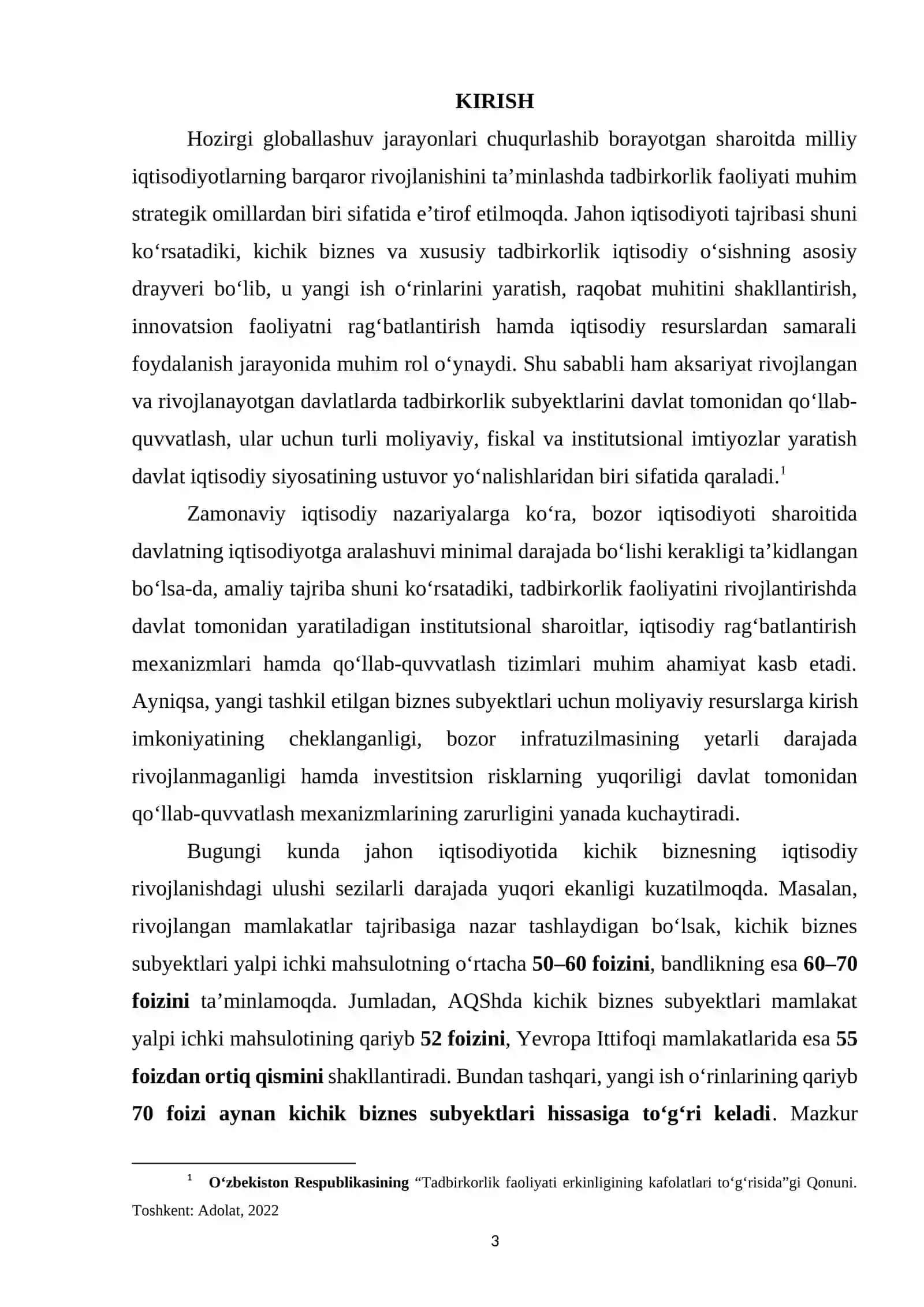 Mavzu: " BIZNES FAOLIYATIDA DAVLAT KO‘MAGI VA IMTIYOZLAR TIZIMI" 3