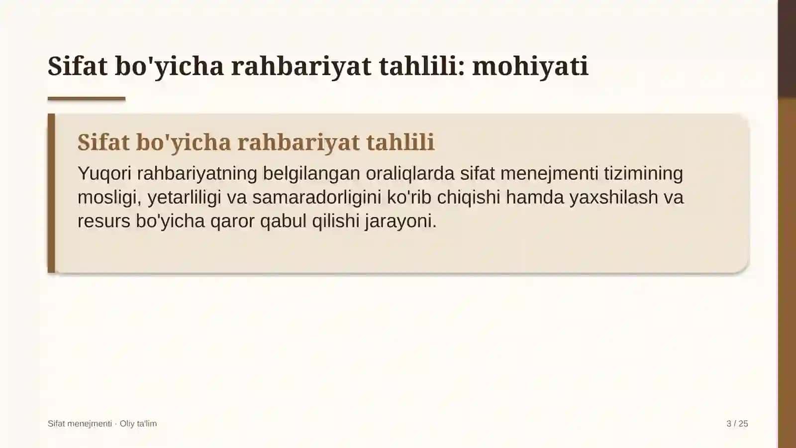 migratsiya xizmatida sifat bo'yicha rahbariyat tahlilini o'tkazish 6545 3