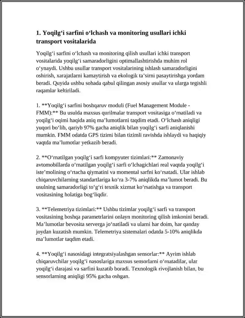 Yoqilg‘i sarfini o‘lchash va monitoring qilish usullari 3
