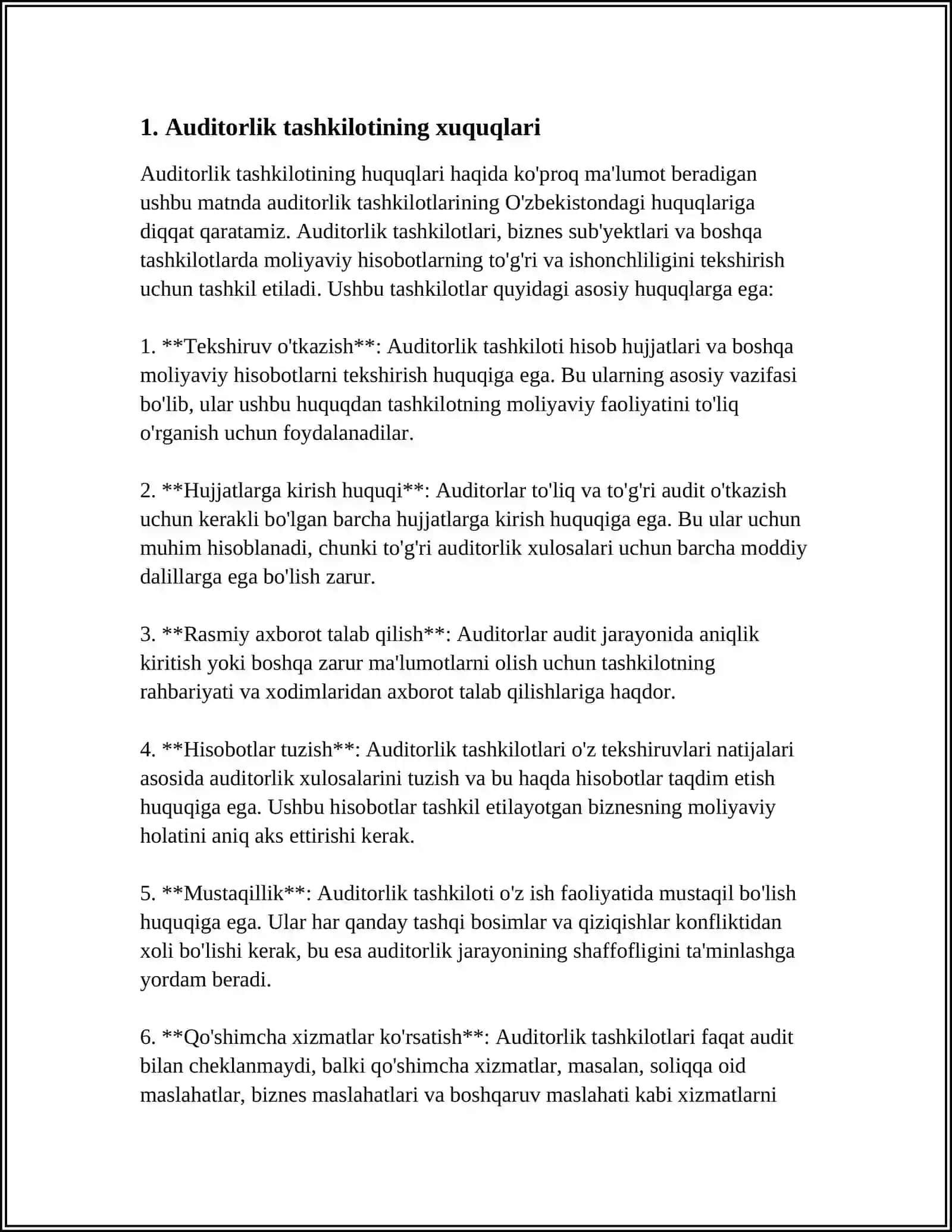 AUDITORLIK TASHKILOTINING XUQUQLARI, MAJBURIYATLARI VA JAVOBGARLIGI 3