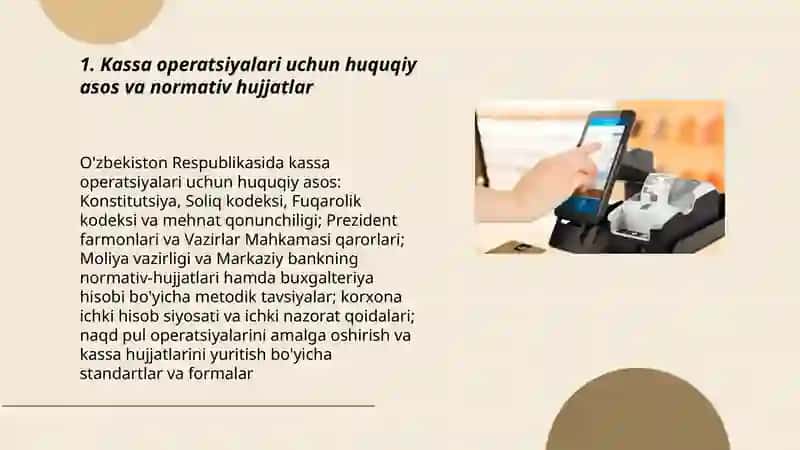 Kassa aperatsiyalari bo'yicha hisob xujjatlarini yurutish va kassa hisobotlarini shakllantirish 3