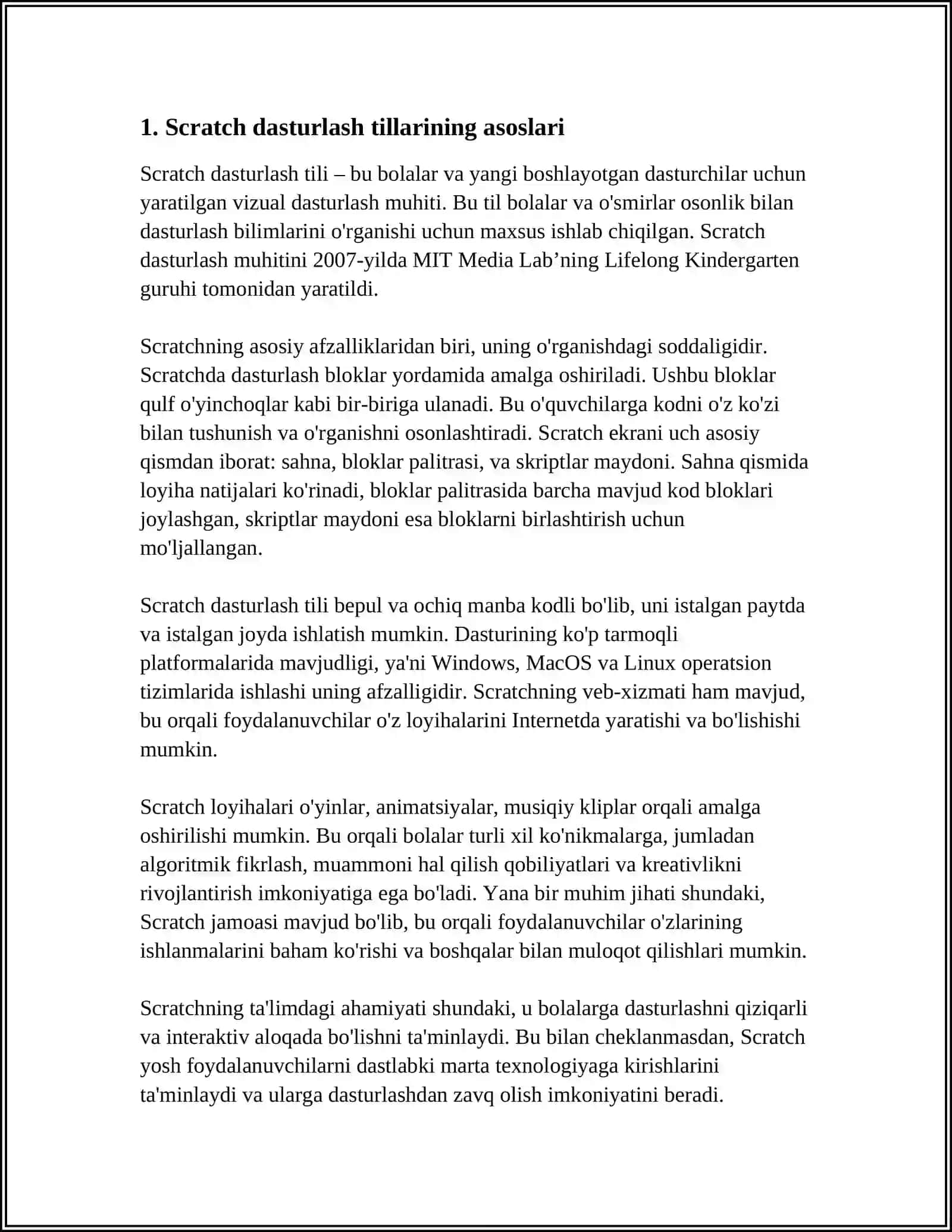 SCRATCH DASTURLASH TILLARI 3