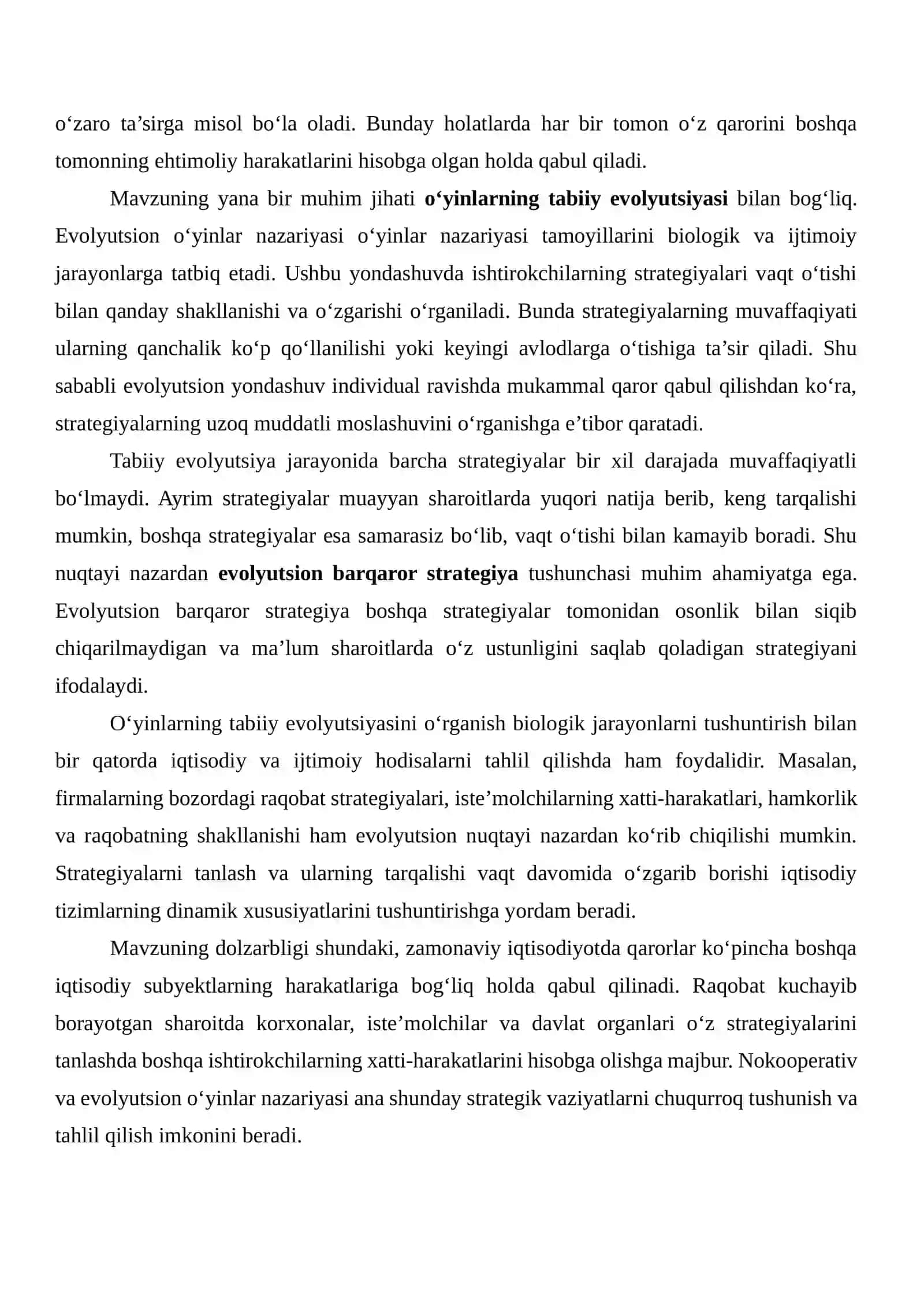 Nokooperativ o'yinlar. O'yinlarni tabiiy evolyusiyasi 3