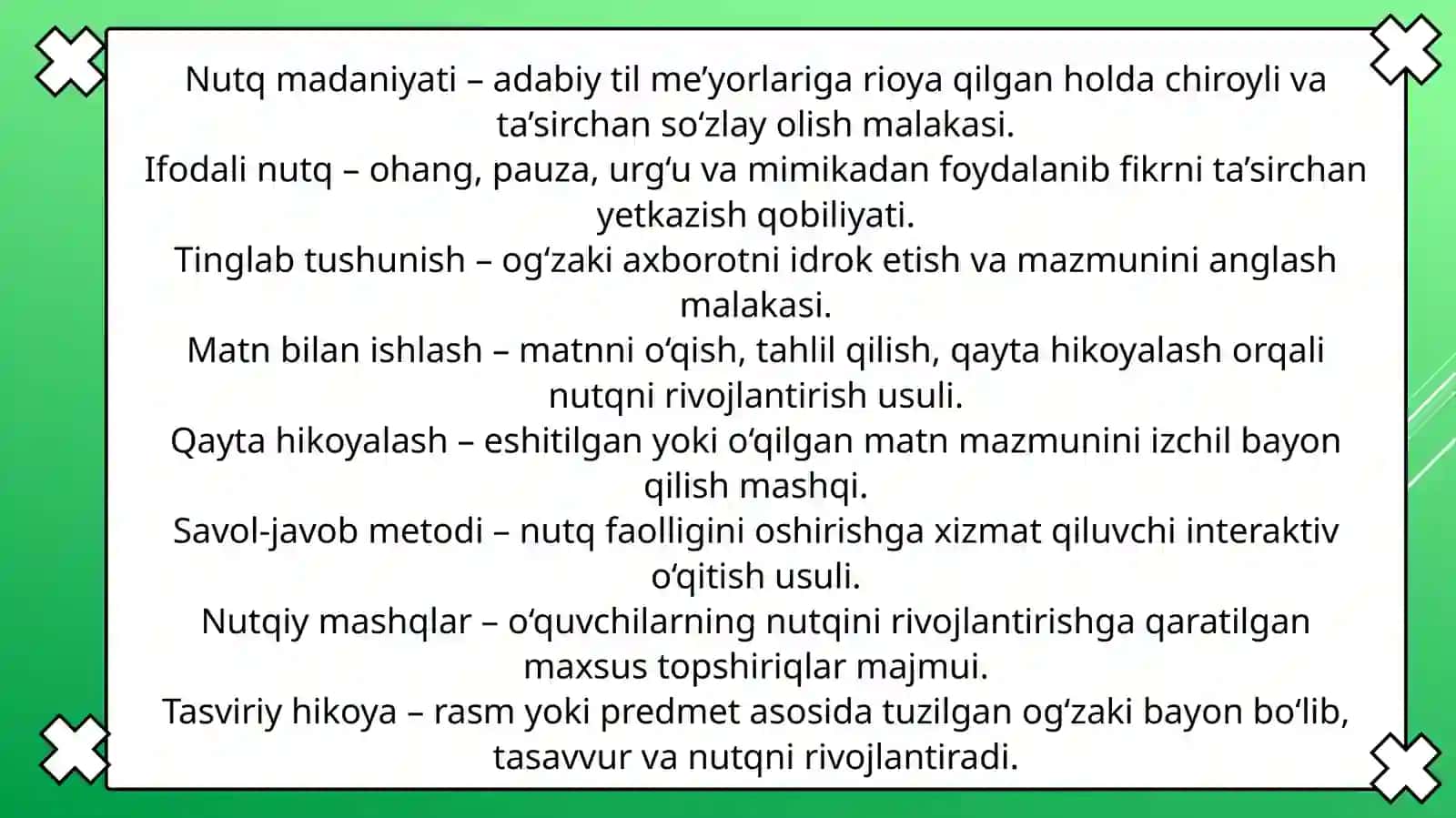 Nutq va nutq oʻstirish test glossariy va taqdimot 3