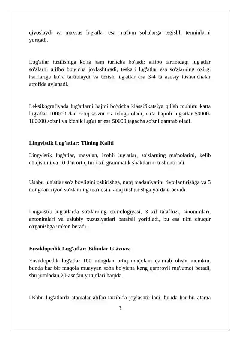 Lug'atlar, ularning turlari, lisoniy VA qomusiy lugatlar hamda turli sohalarga oid sozliklar 3