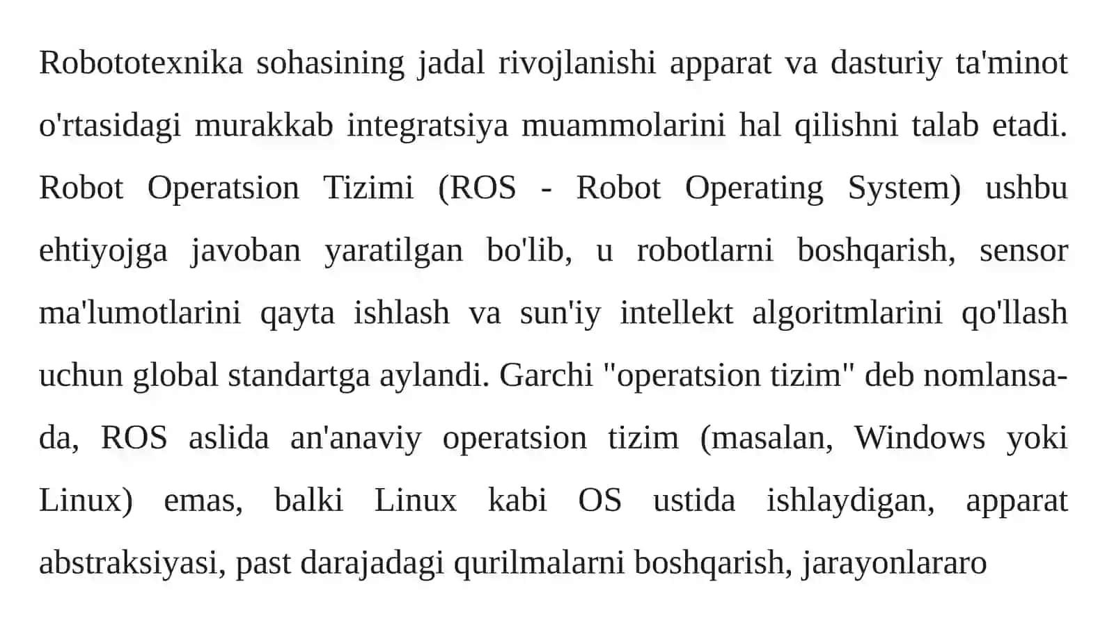 ROBOT OPERATSION TIZIMI (ROS) ARXITEKTURASI VA ROS ROBOTINING SPETSIFIKATSIYASI 3