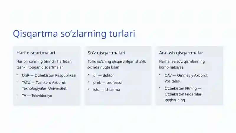 Qisqartma soʻzlar: Tilimizning Tez va Qulay Qismlari 3