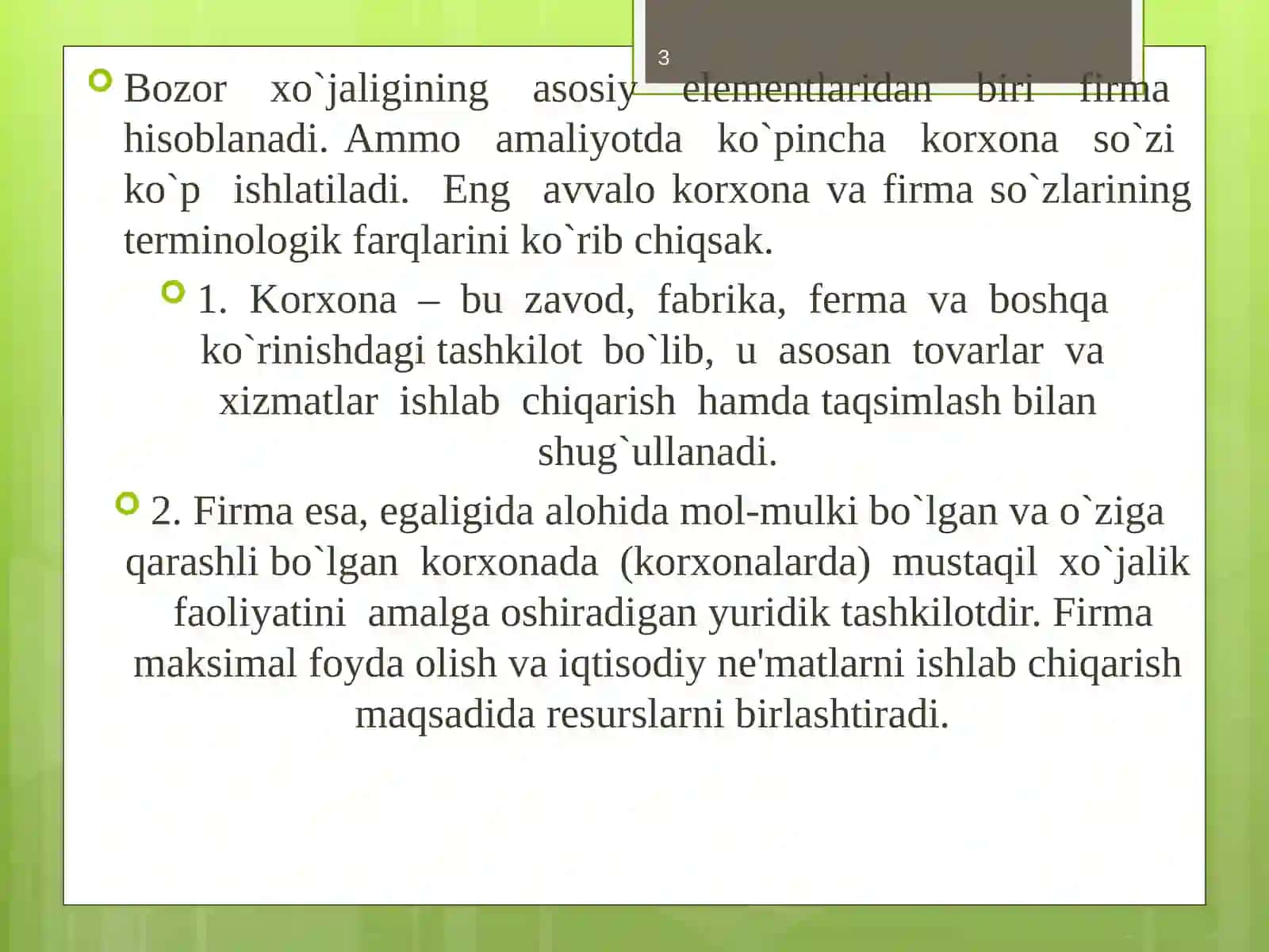 Firma va ularning iqtisodiy asoslari 3