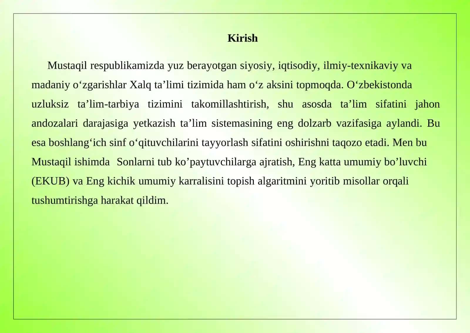 Berilgansonlarning engkattaumumiy bo'linuvchisivaengkichikumumiykarralisini topishalgaritmi 3