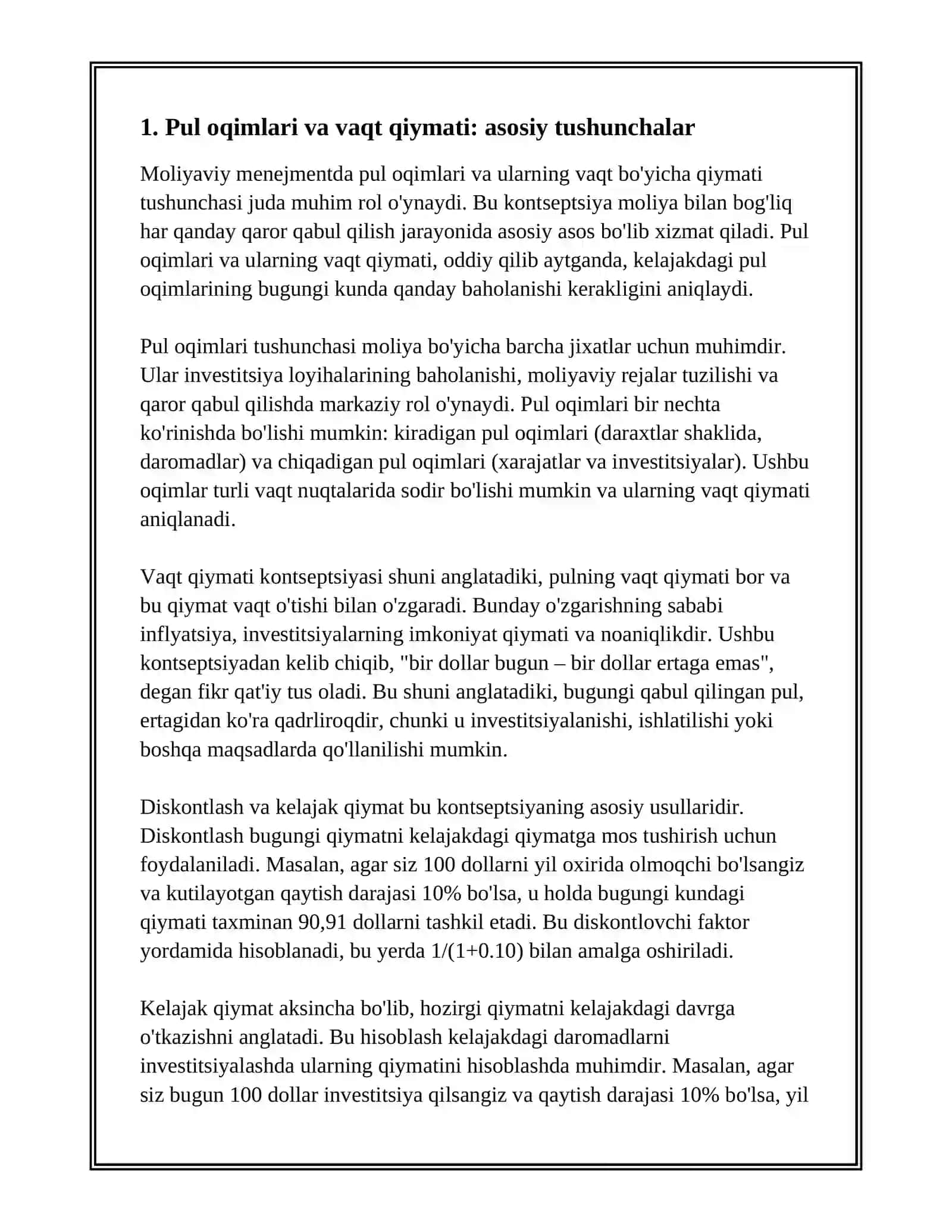 MOLIYAVIY MENEJMENTDA PUL OQIMLARINI VAQTLAR BOʻYICHA QIYMATI KONSEPSIYASI 3