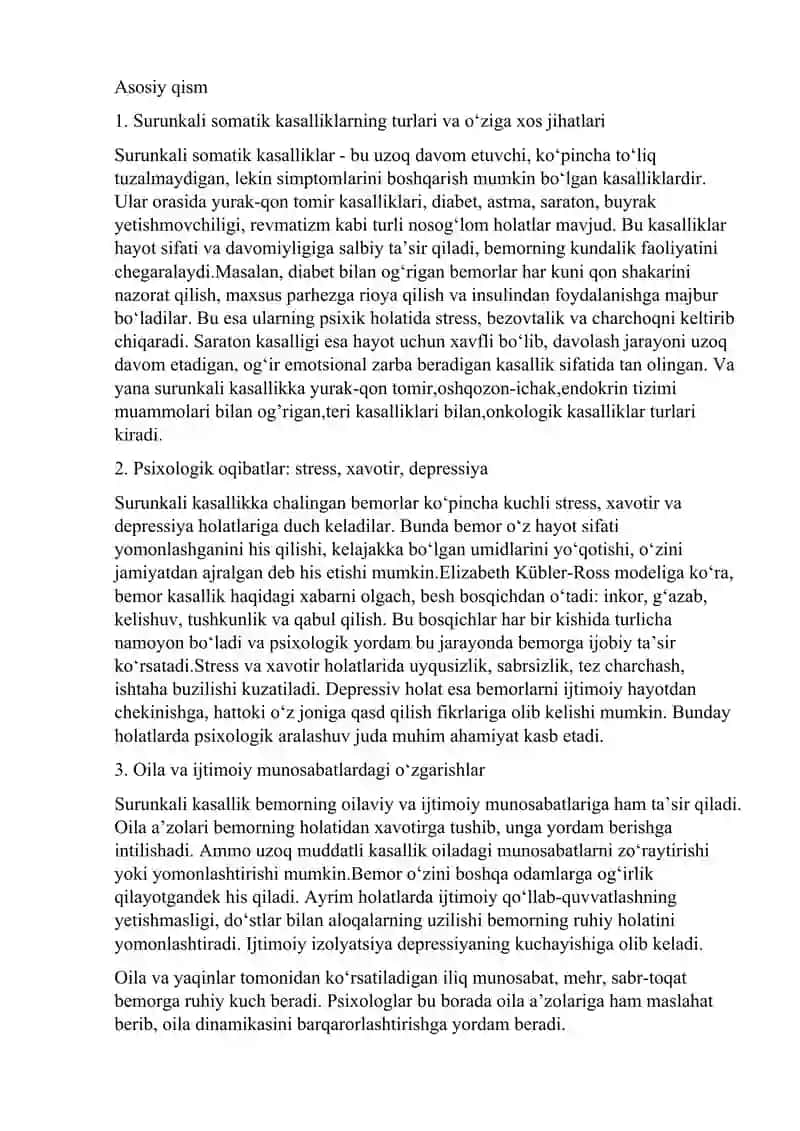 Surunkali somatik kasalliklar bilan og’rigan bemorlar psixologiyasi 3