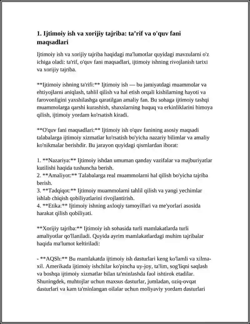 REFERAT Mavzu: IJTIMOIY ISH VA XORIJIY TAJRIBA OQUV FANI SIFATIDA 3