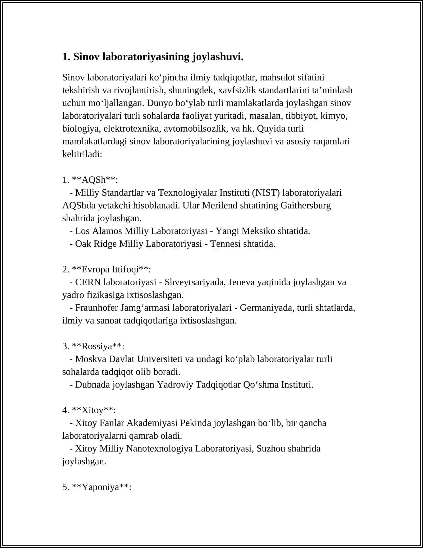 Sinov laboratoriyasi Rejasi 3