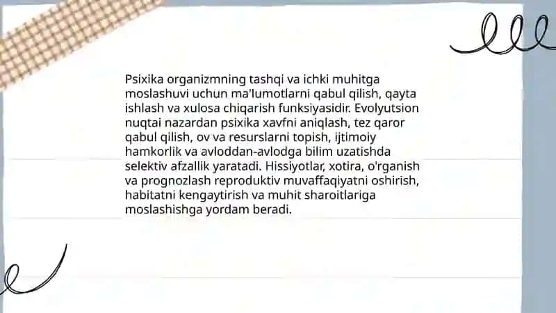 Psixikaning evolutsiyasi va vujudga kelishi 3