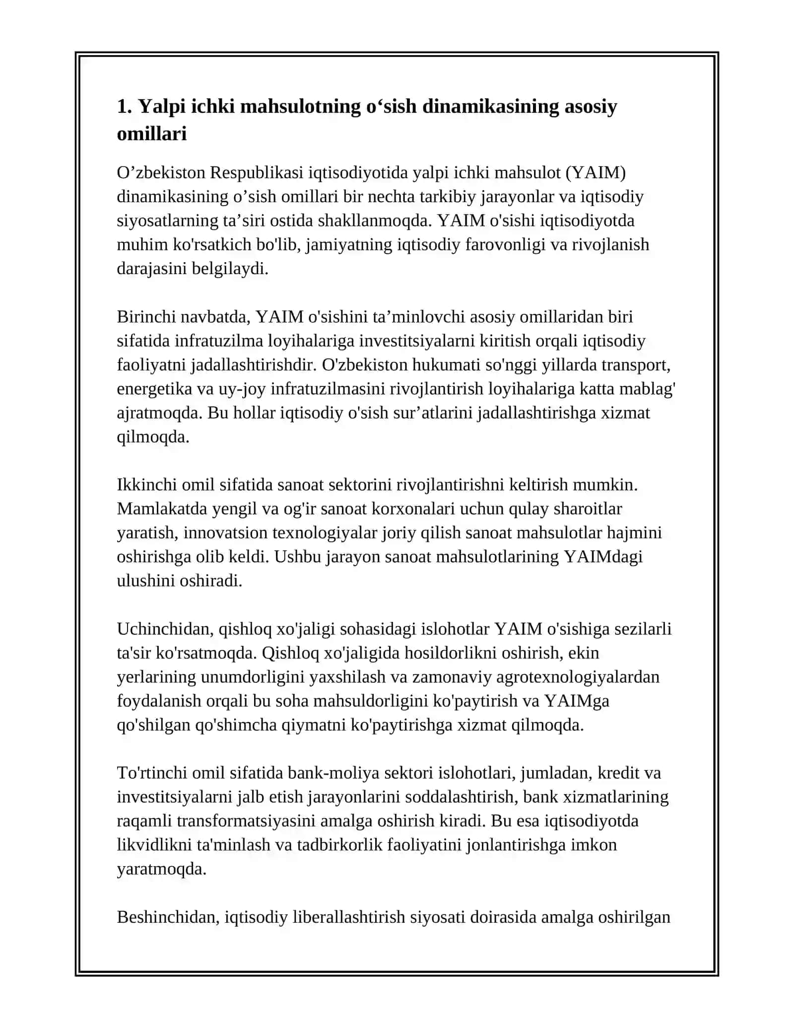 O’ZBEKISTON IQTISODIYOTIDA YALPI ICHKI MAXSULOTNING DINAMIKASI VA TARMOQLAR KESIMIDAGI TALABI 3