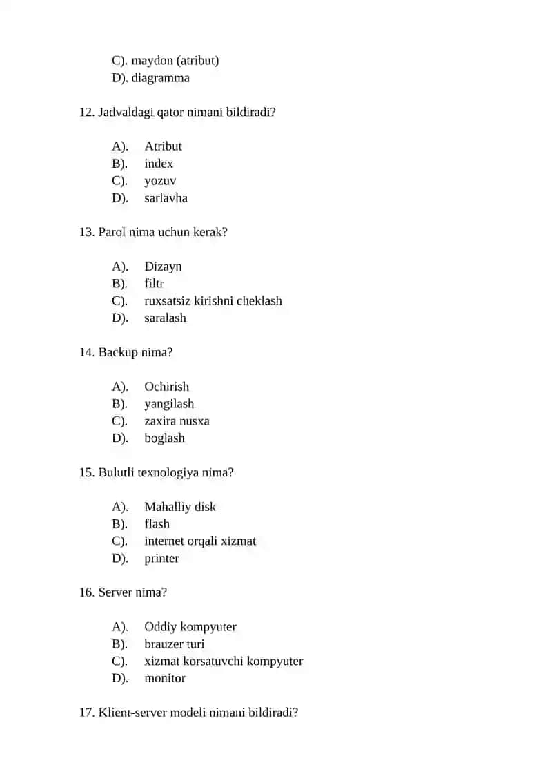 Yakuniy test savollari "Iqtisodiyotda axborot kommunikatsiya texnologiyalari" 3