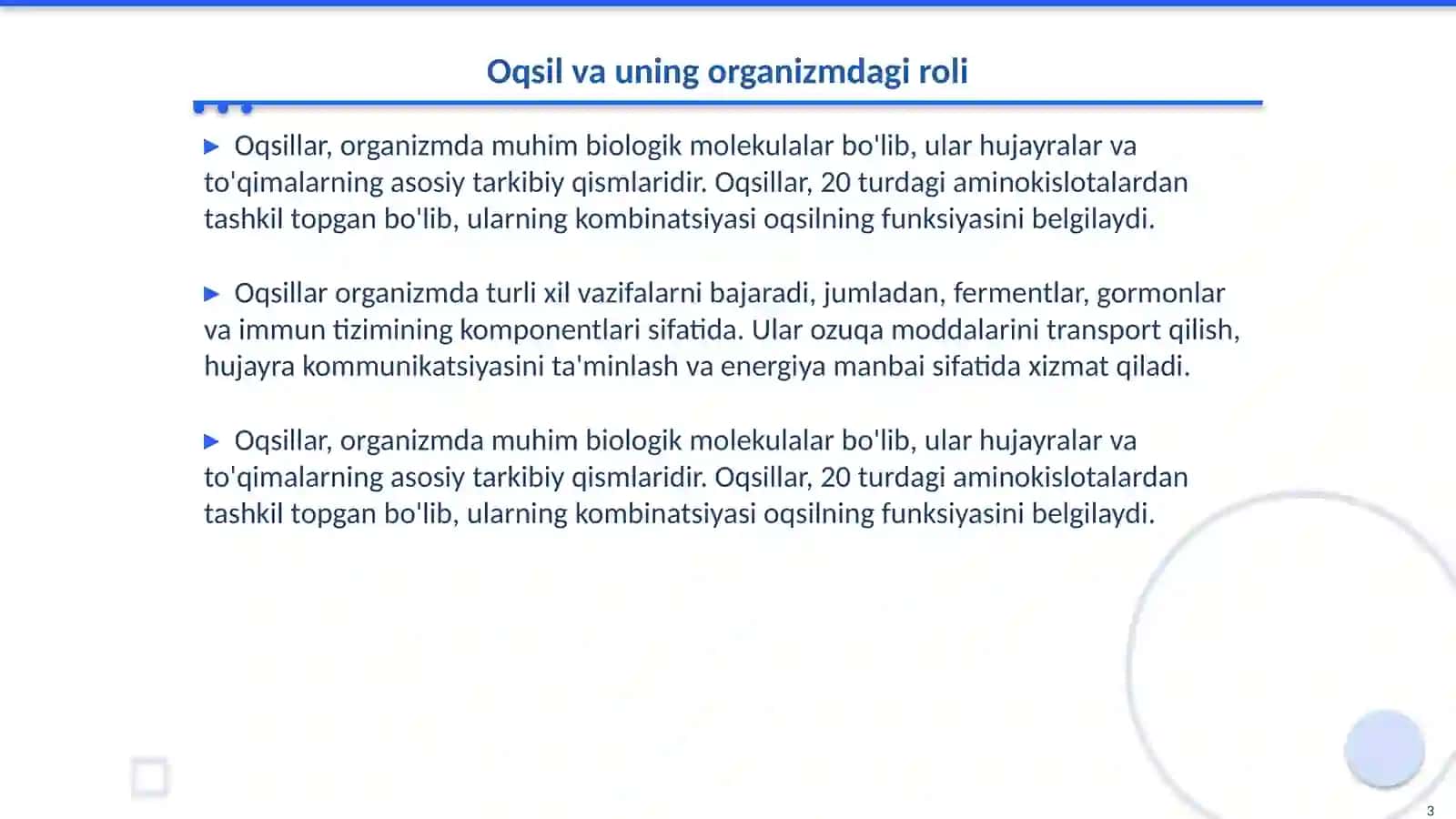 Odamlar organizmda oqsillarning biokimyoviy o'zgarishi 3