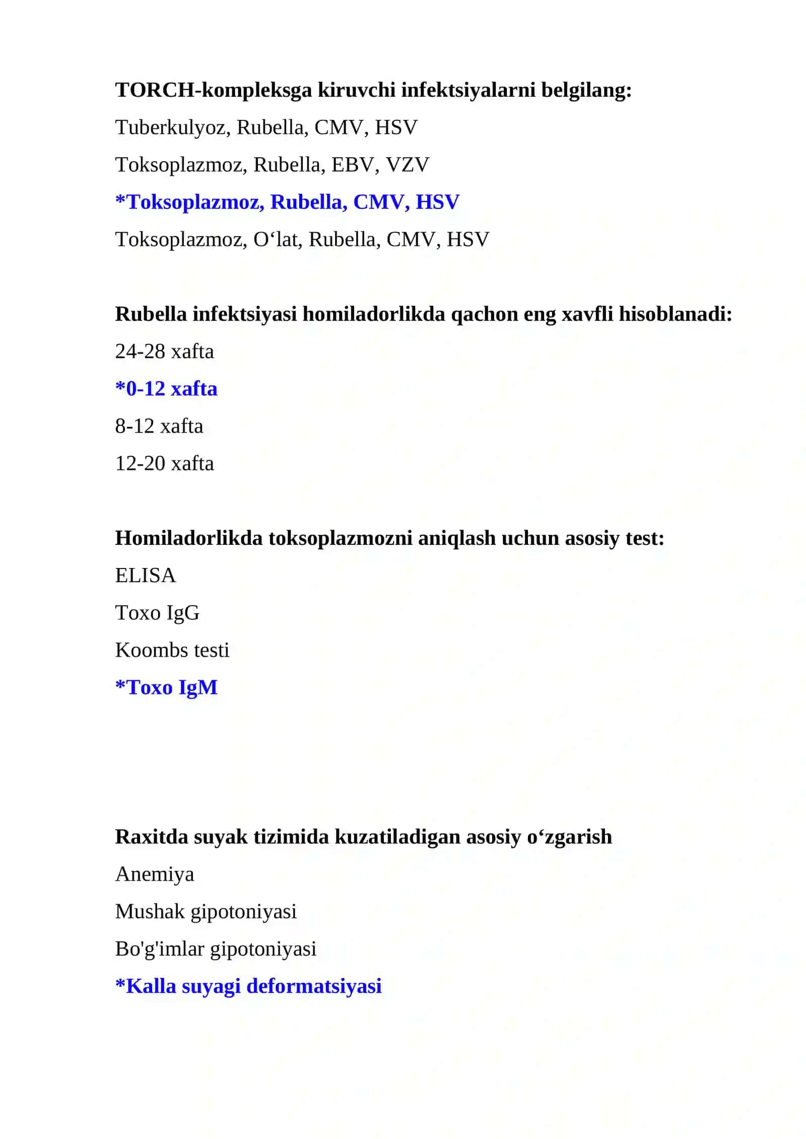 Maktab pediatr shifokori Argos test savol-javoblari 3