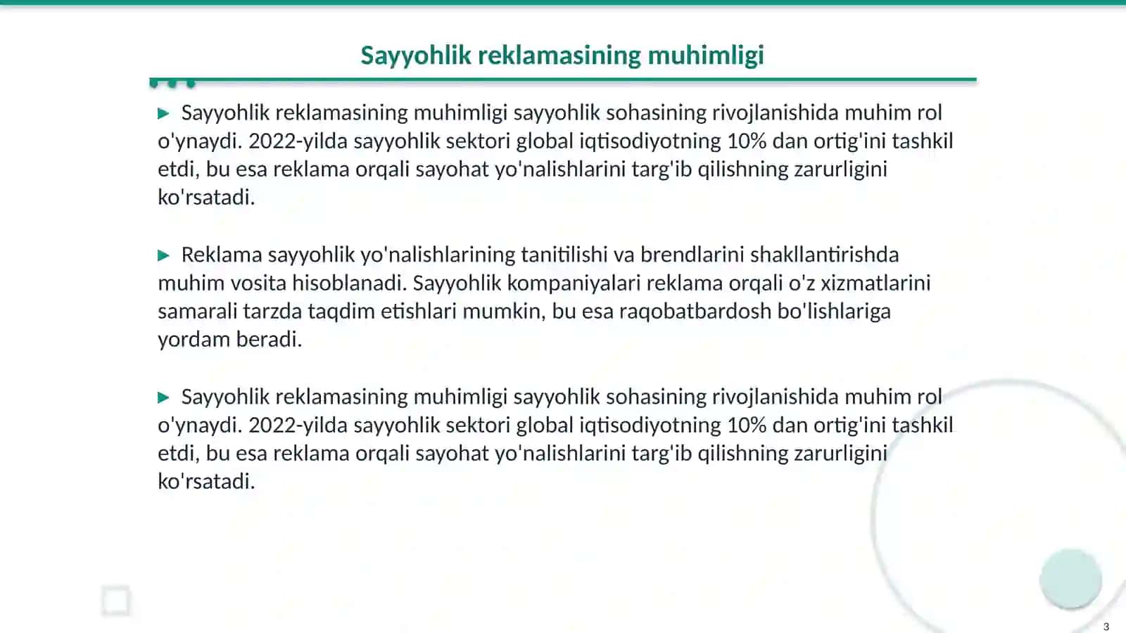 Sayyohlik yoʻnlashlarini targʻib qilishda reklamaning roli 3