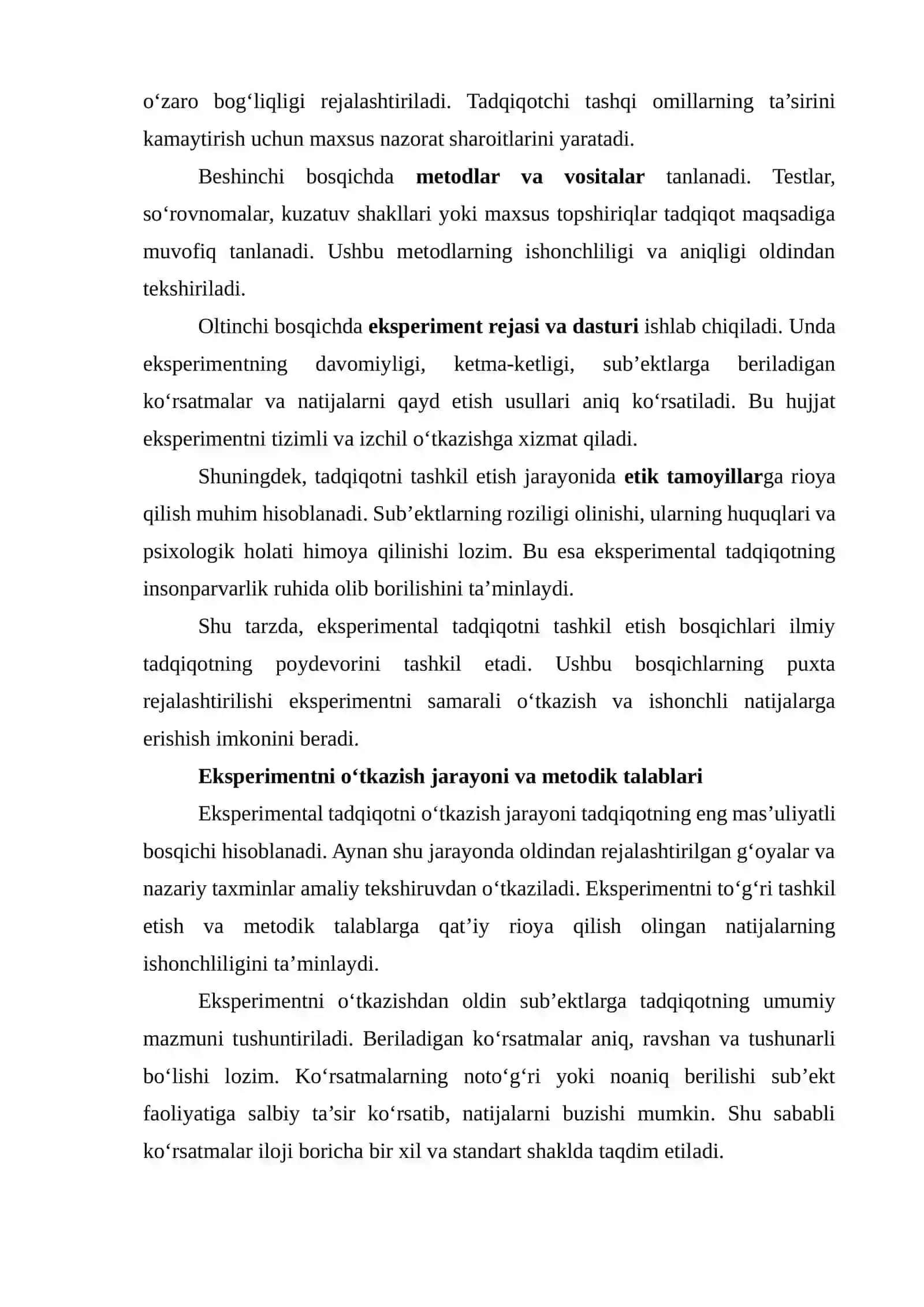 Eksperimental tadqiqotni tashkil etish va o‘tkazish 3