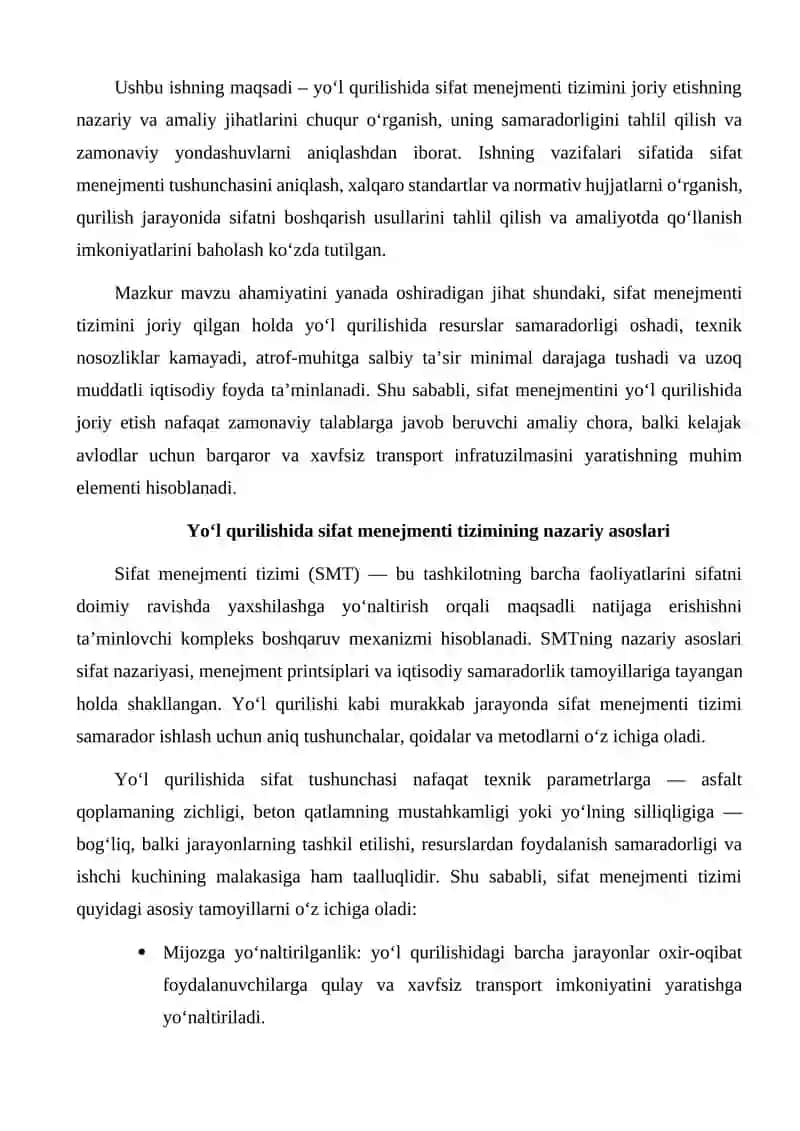 Yo'l qurilishida sifat menejmenti tizimini joriy qilish 3