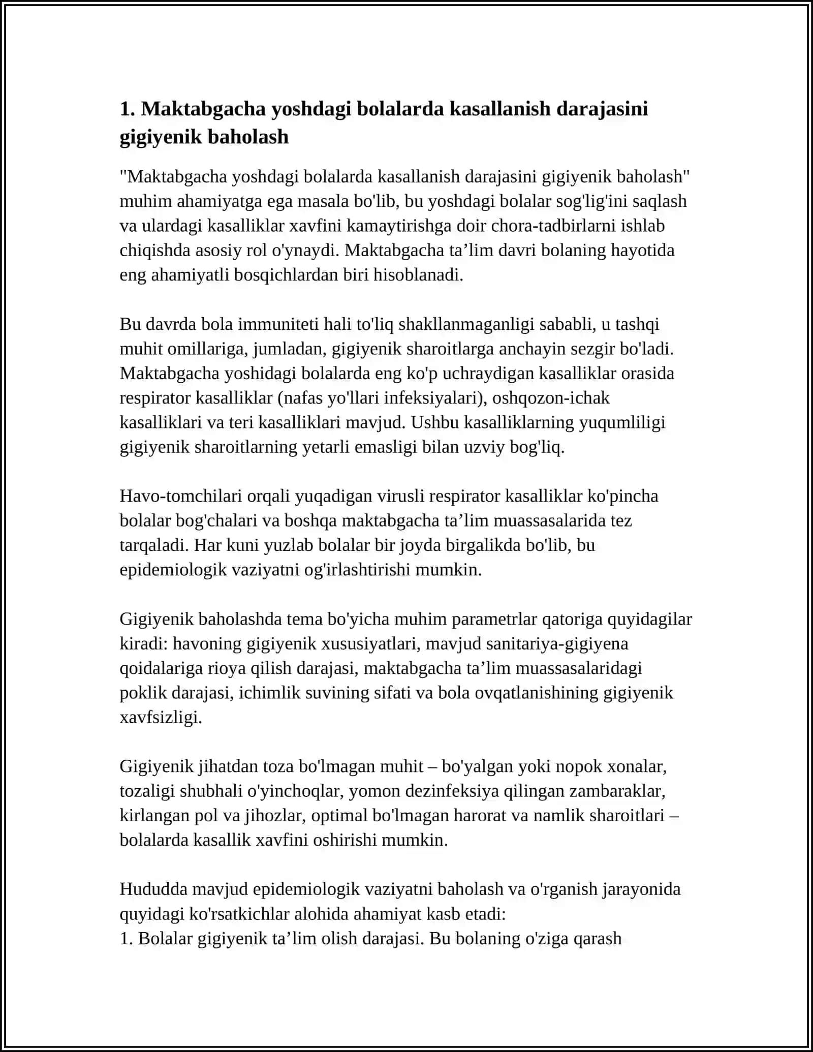 MAKTABGACHA TARBIYA YOSHIDAGI BOLALAR KASALLANISH HOLATINI GIGIYENIK BAHOLASH 3