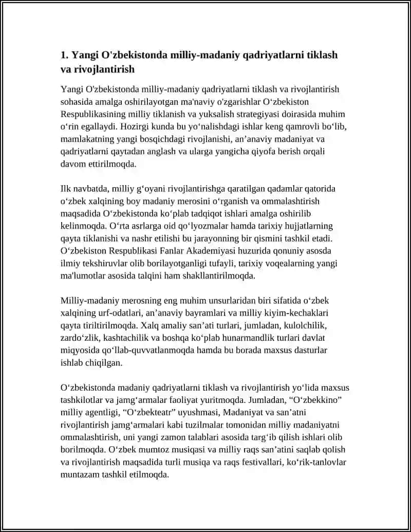 YANGI O'ZBEKISTONDA AMALGA OSHIRILAYOTGAN MA'NAVIY O'ZGARISHLAR 3