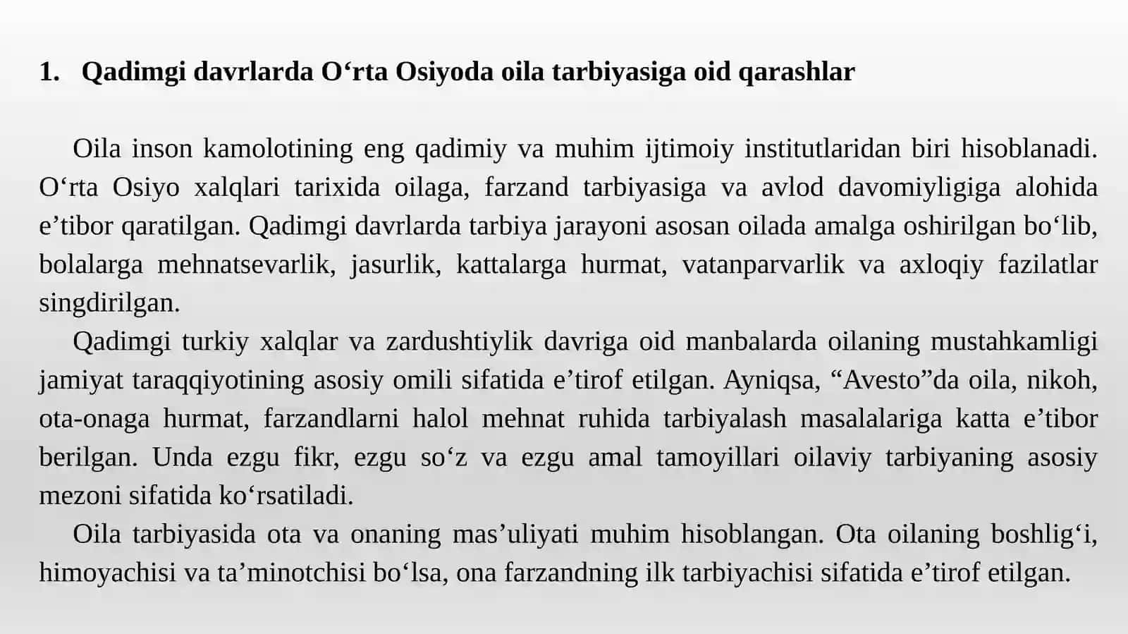 O‘zbekiston oila pedagogikasi fanining rivojlanishi tarixi 3