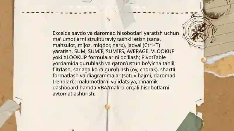 Excelda savdo va daromad hisobotlari yaratish 3