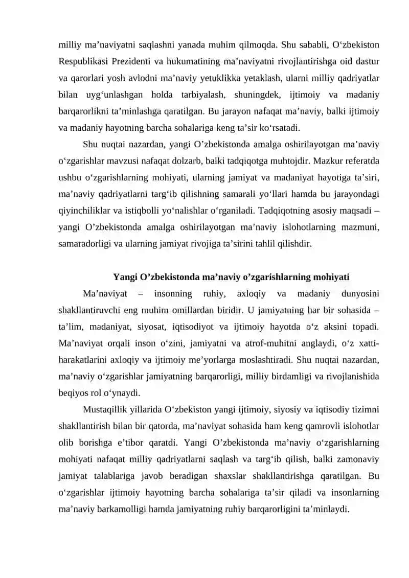 Yangi O’zbekistonda amalga oshirilayotgan ma’naviy o’zgarishlar 3