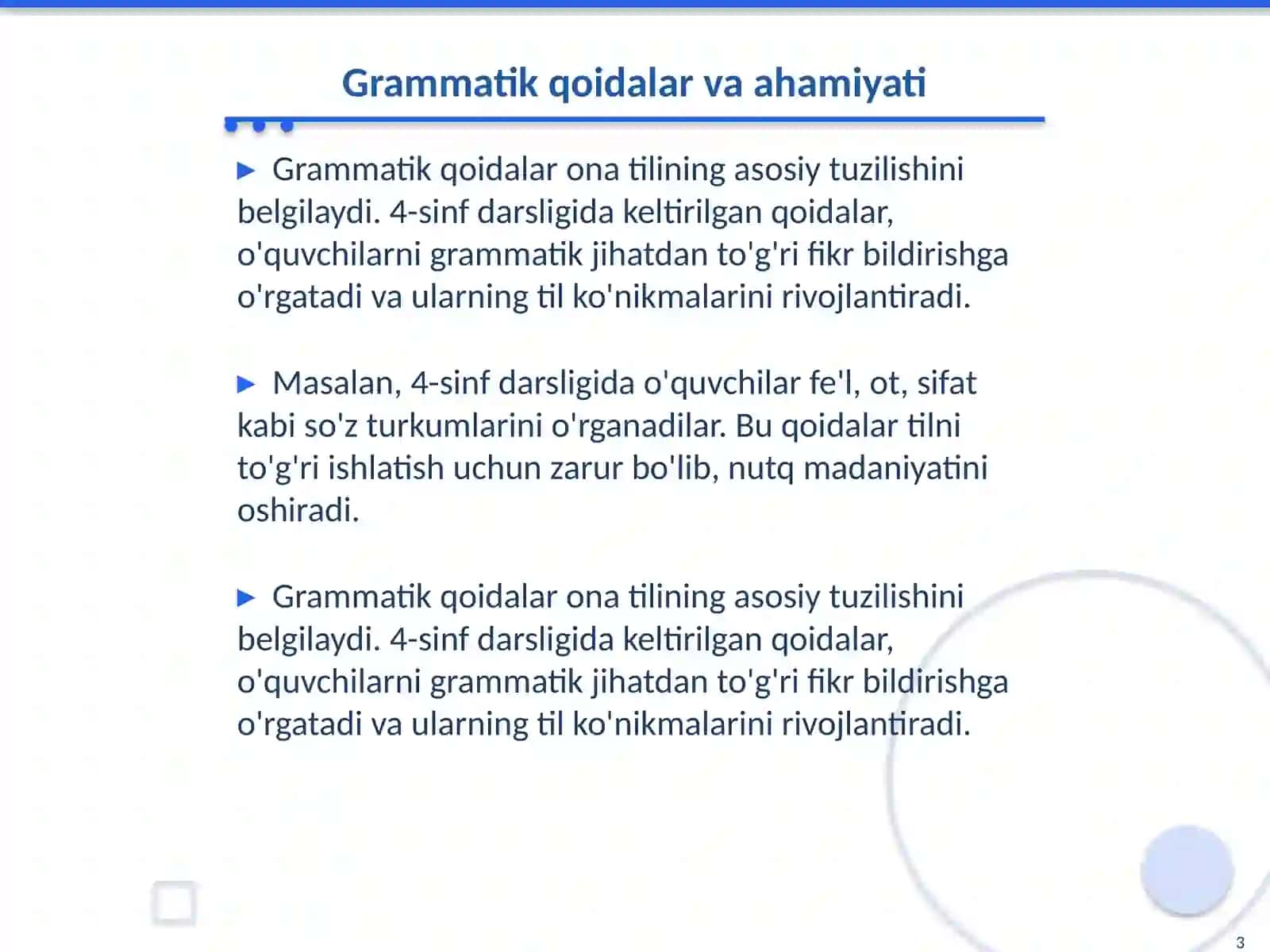 Mavzu: 4-sinf 2-qism ona tili darsligida keltirilgan qoidalar ustida ishlash 3