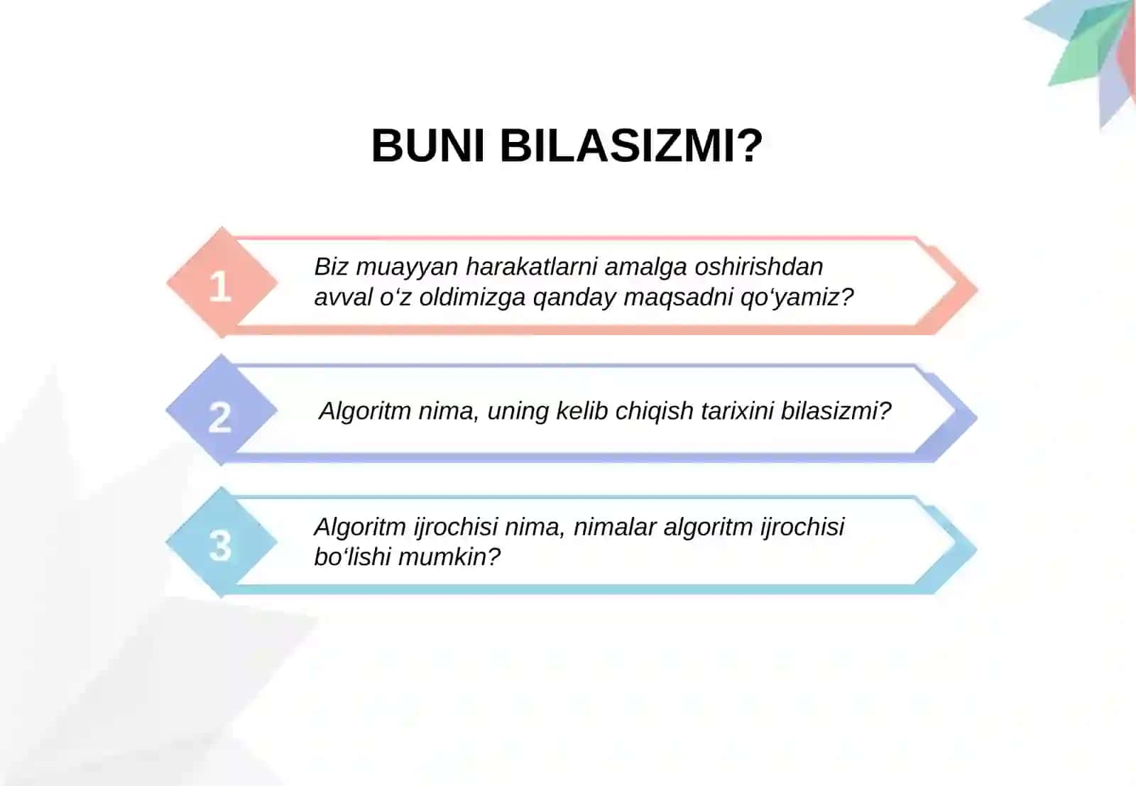 ALGORITM TUSHUNCHASI VA UNING XOSSALARI 3