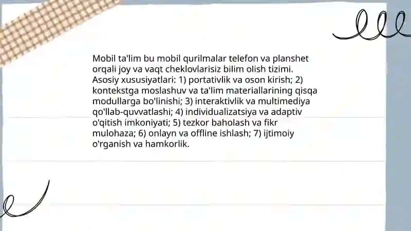 Mavzu: Mobil ta'lim (m-learning) va uning afzalliklari 3