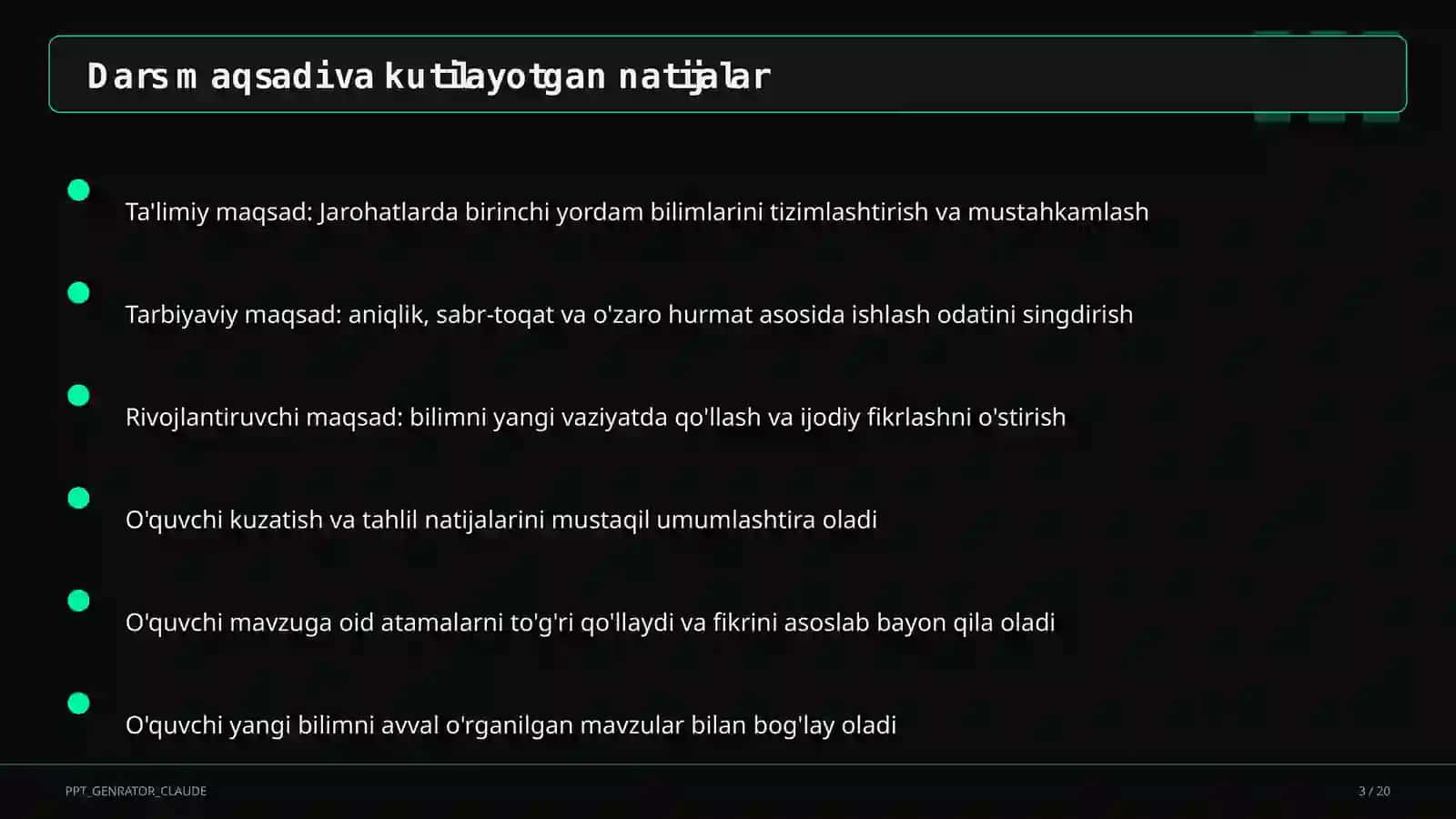 Jarohatlarda birinchi yordam (9-sinf) 3