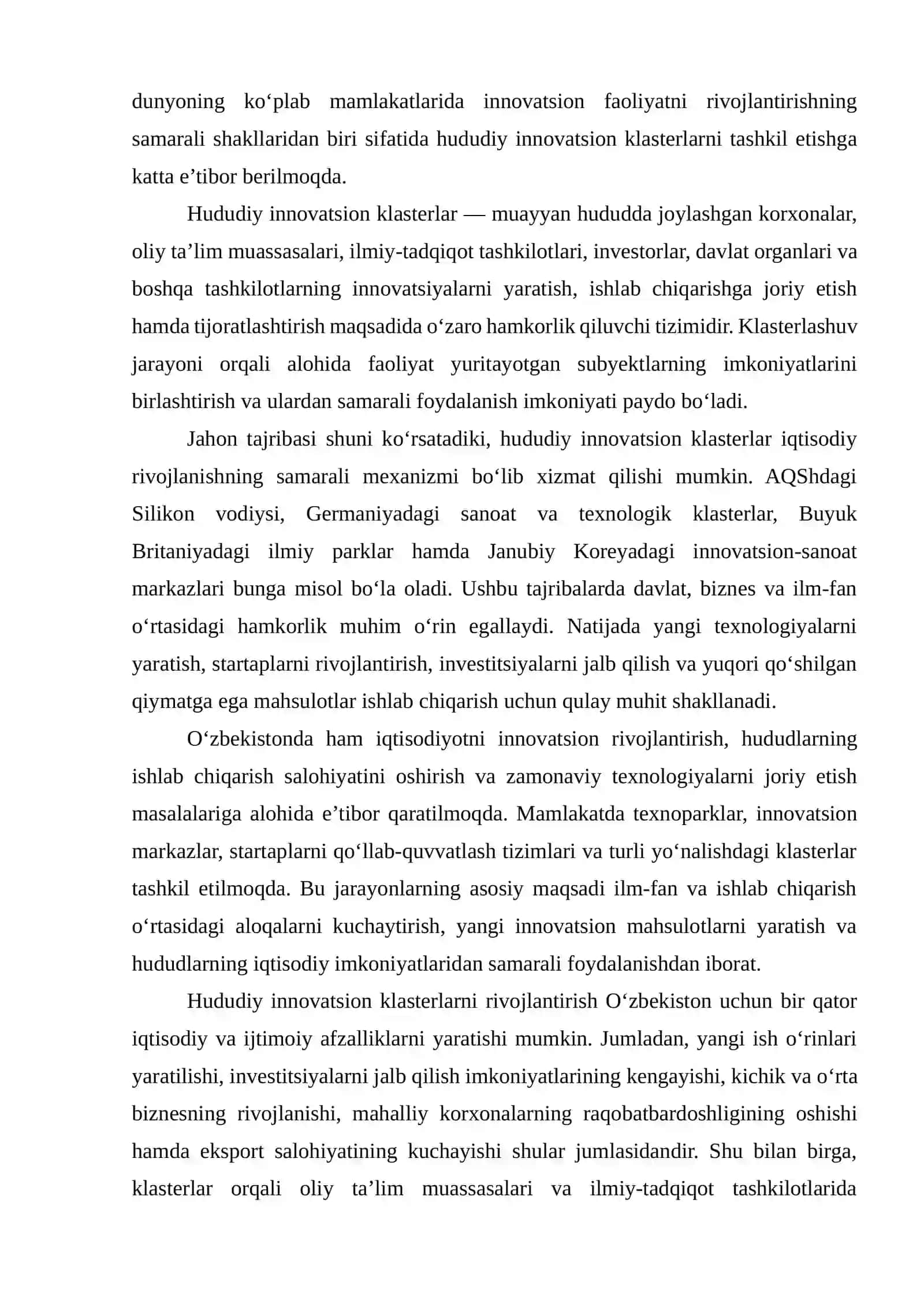 HUDUDIY INNOVATSION KLASTERLARNI TASHKIL ETISHNING XORIJIY VA MAHALLIY TAJRIBASI 3