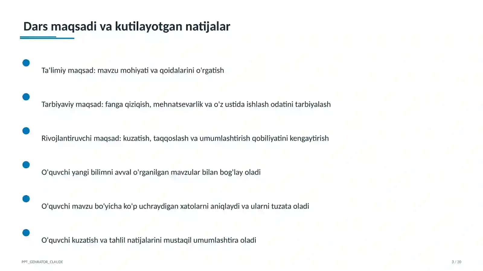 Sinf soati va tarbiyaviy tadbirlar (1–11) — ochiq dars uchun 3