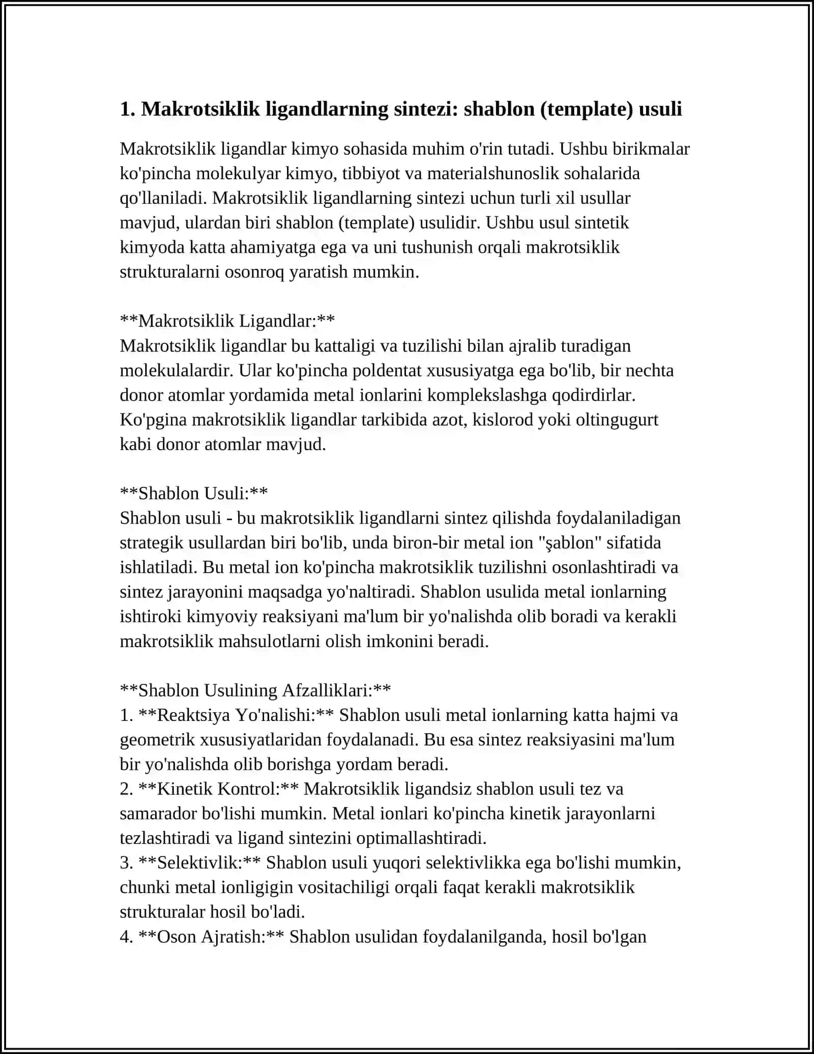 MAKROTSIKLIK LIGANDLAR VA KOMPLEKSLARNING OLINISHI VA XOSSALARI 3
