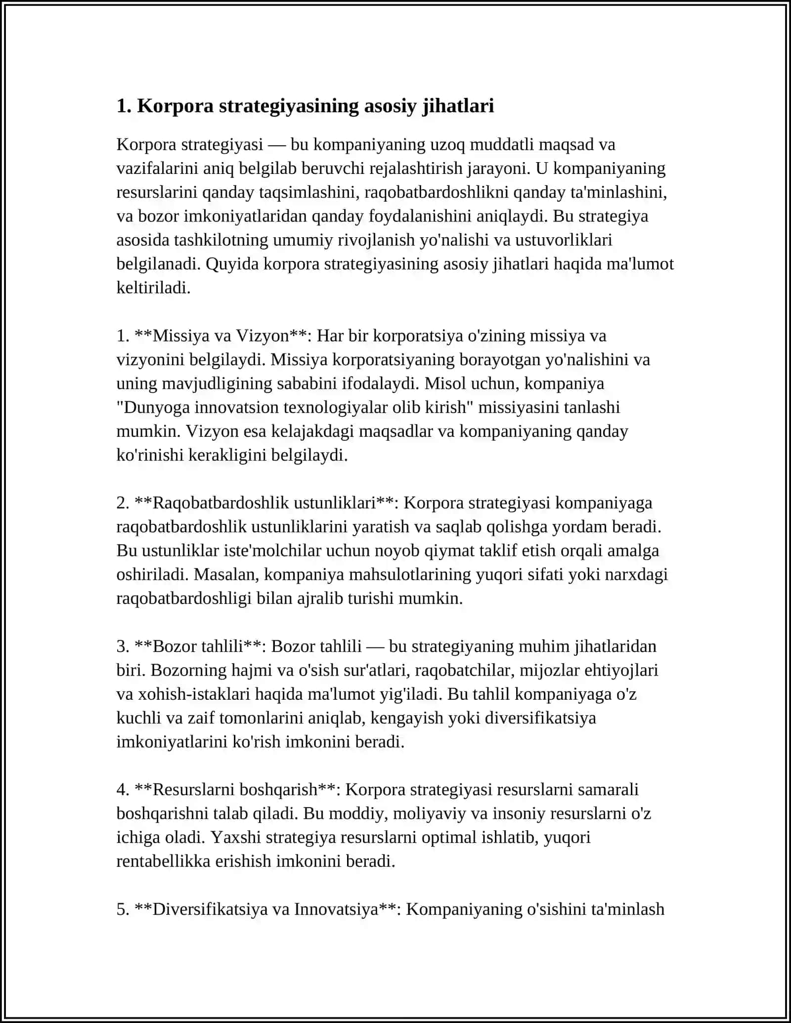 KORXONA STRATEGIYASINI BAHOLASH,YANGI YOʻNALISHLARNI TAHLIL QILISH 3