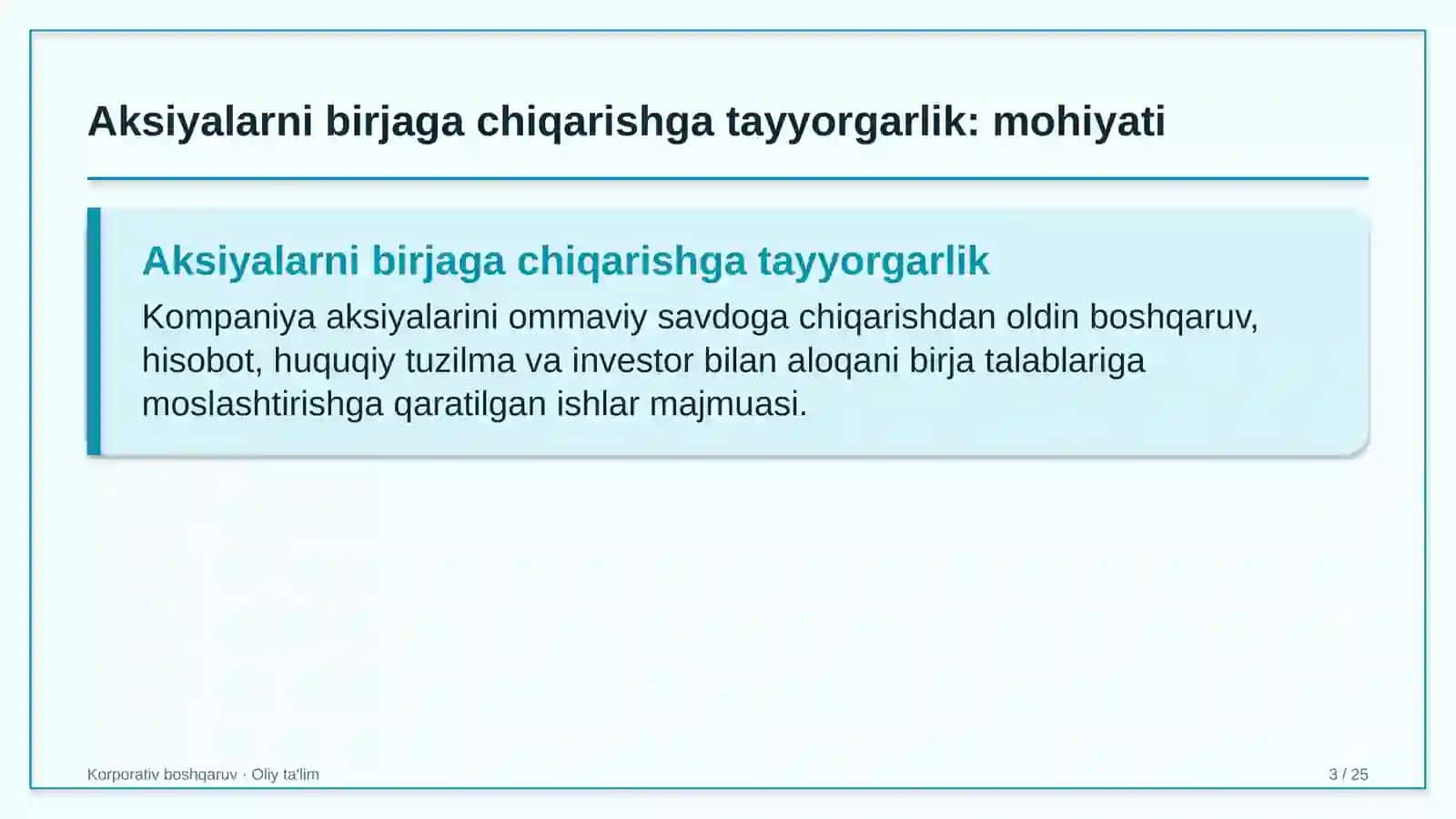 yakka tartibdagi uy joy qurilishida aksiyalarni birjada joylashtirishga tayyorgarlik ko'rish 4511 3