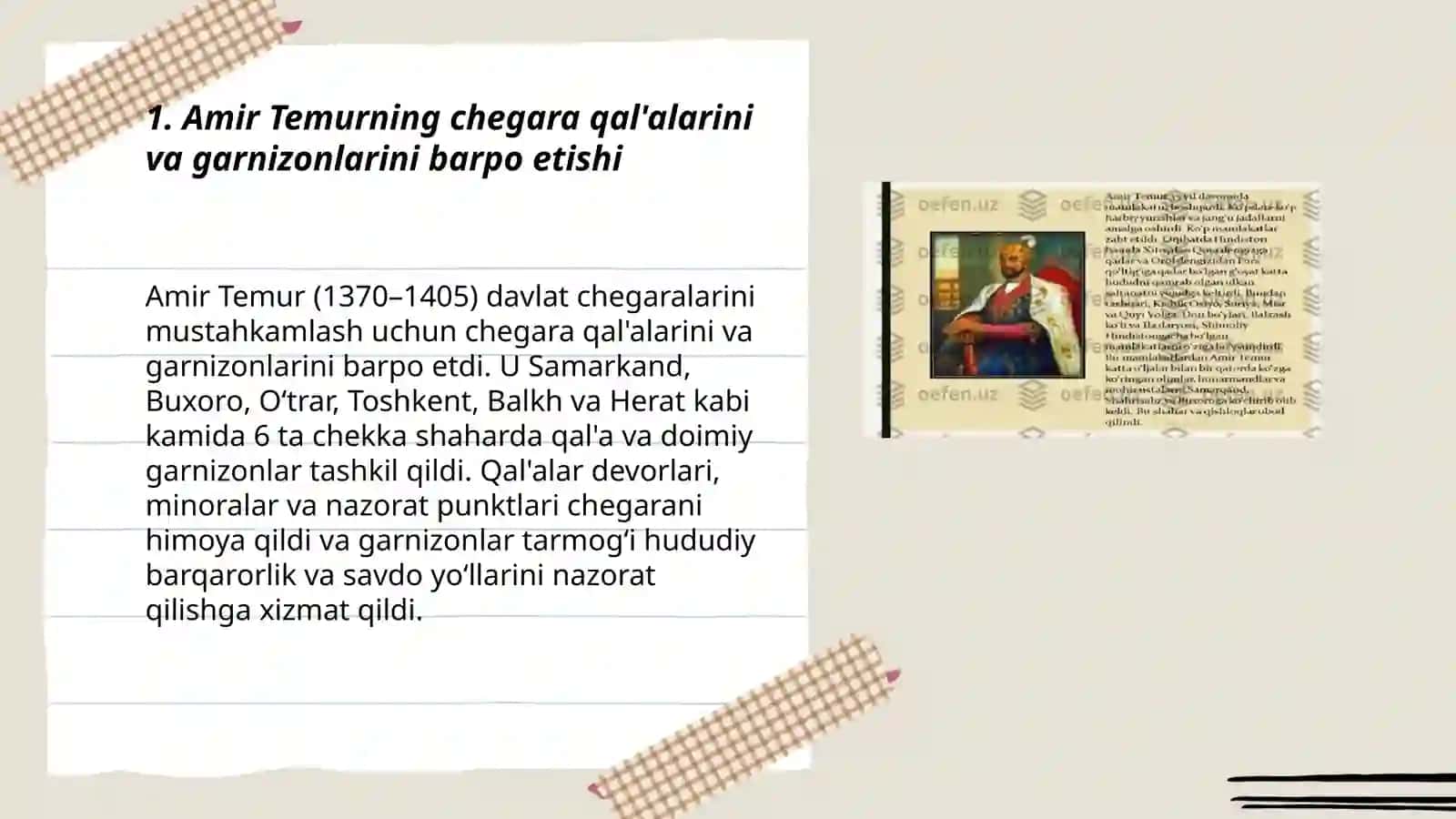 Amir Temur davlat chegaralarini mustahkamlashi Alisherova Kumushbibi 3