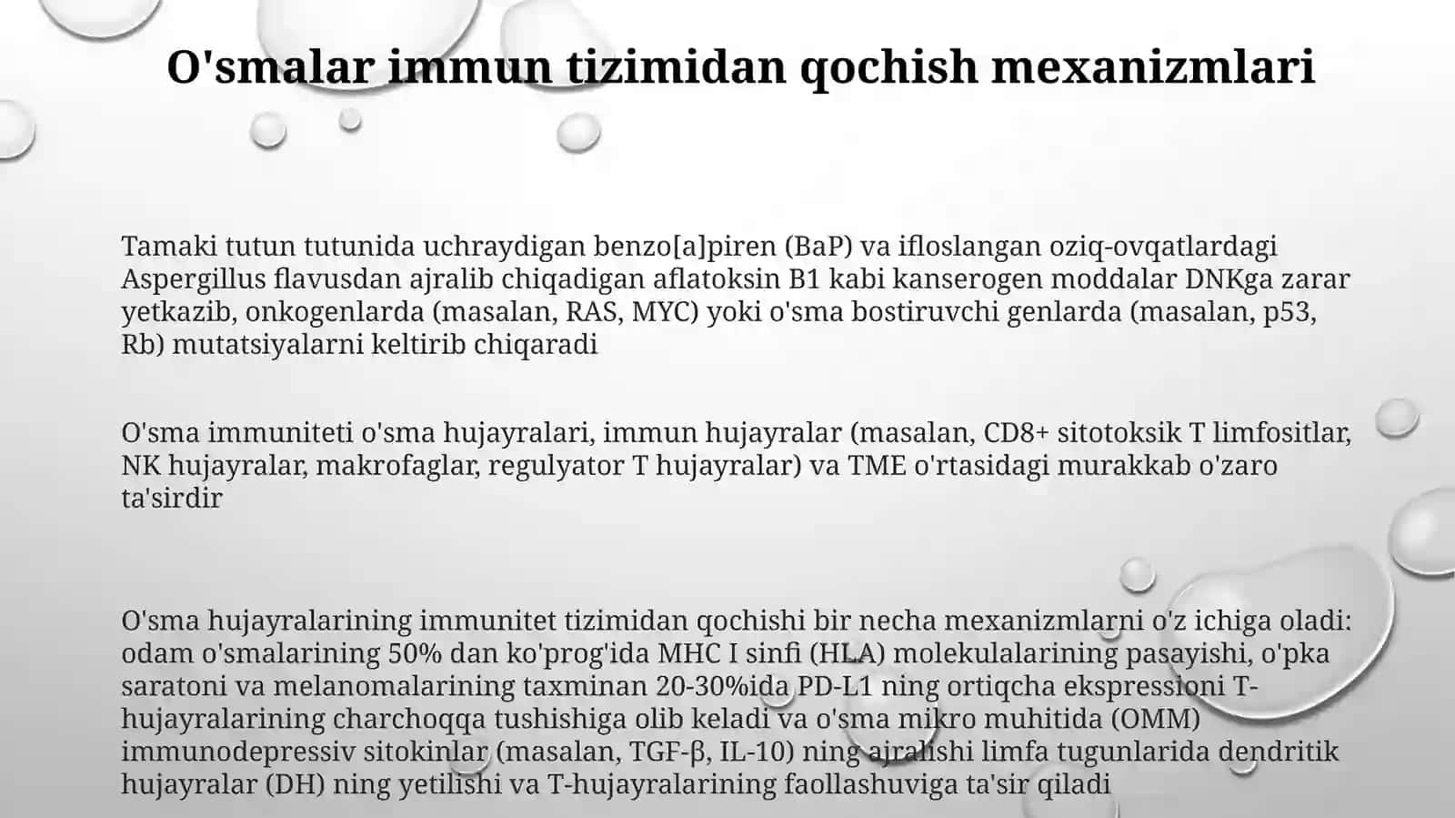Kanserogen agentlar va ularning hujayralar bilan o'zarota'siri. O'sma immuniteti 3